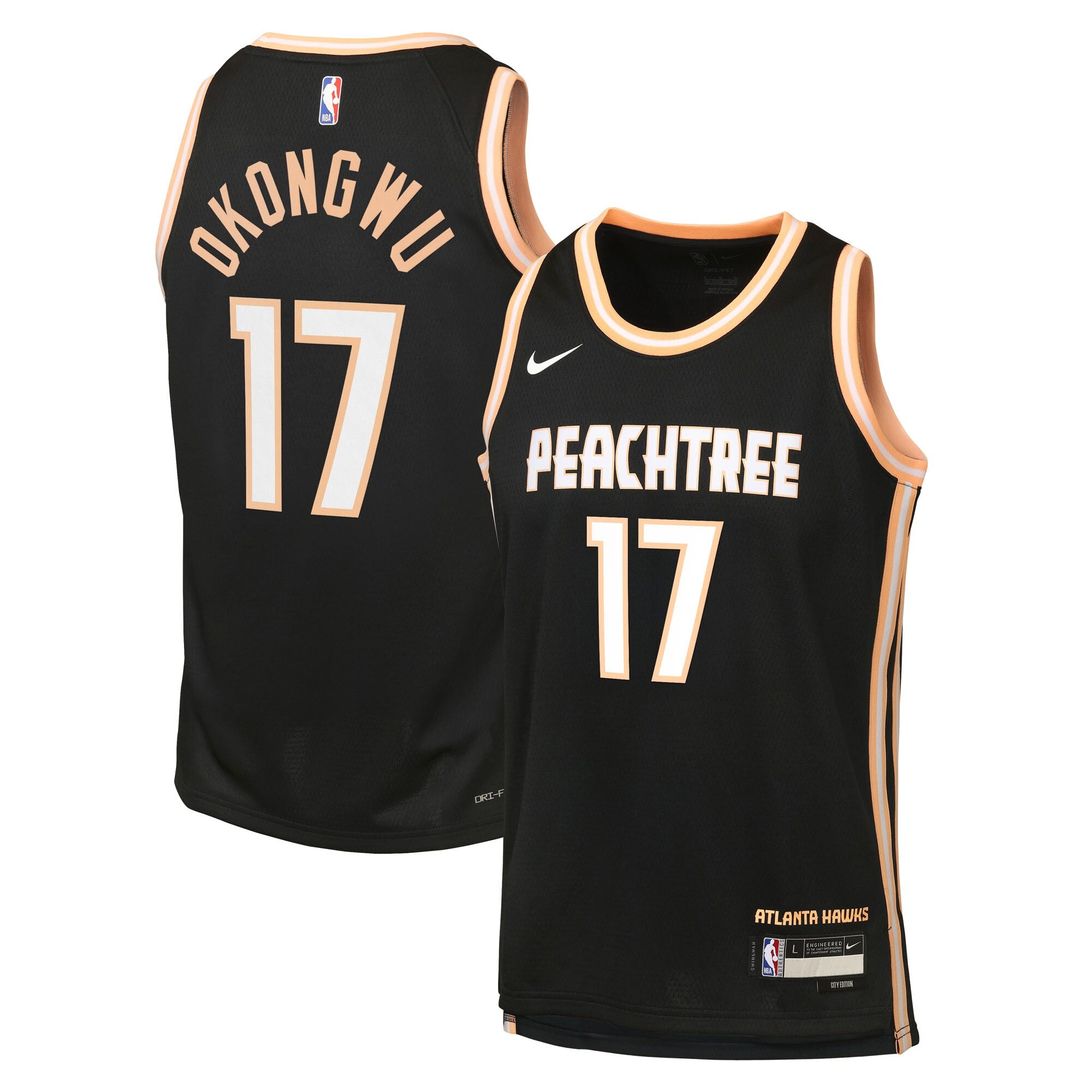 Atlanta Hawks Nike 2025/26 City Edition Swingman Jersey - Black - Onyeka Okongwu - Youth