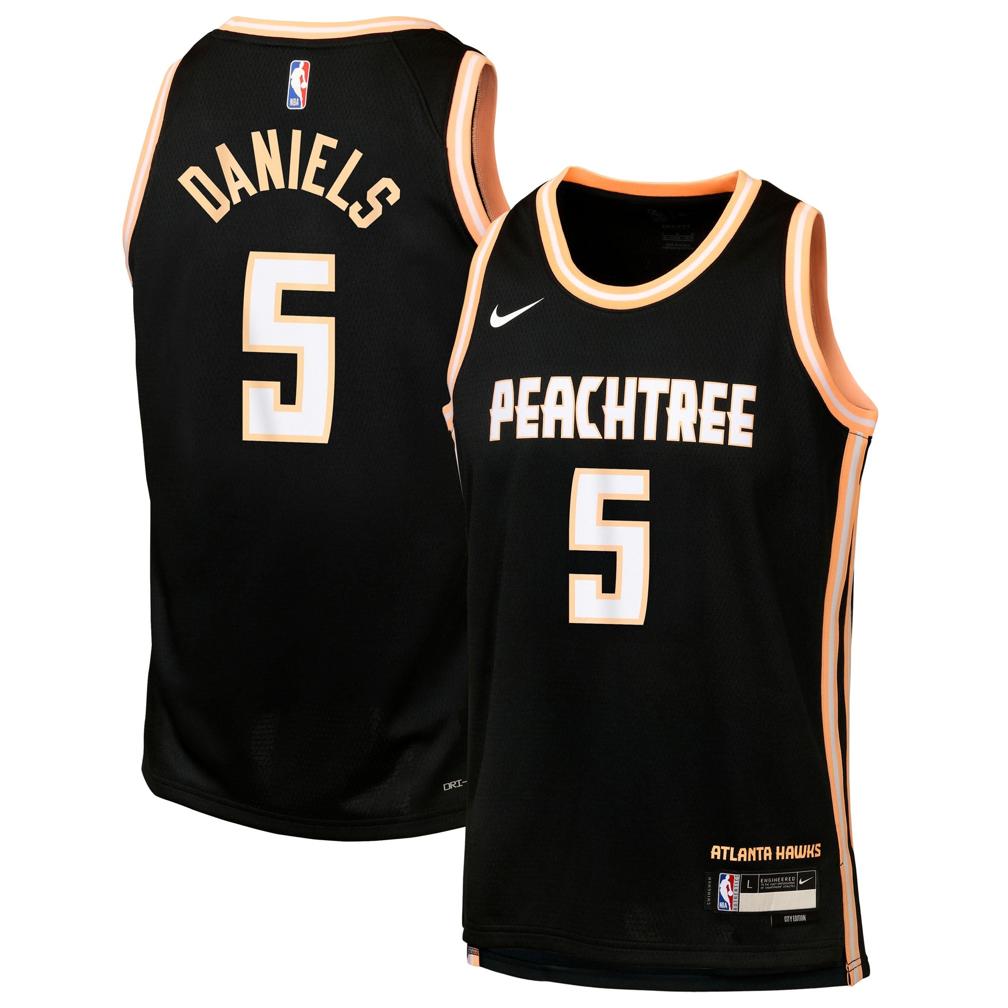 Atlanta Hawks Nike 2025/26 City Edition Swingman Jersey - Black - Dyson Daniels - Youth