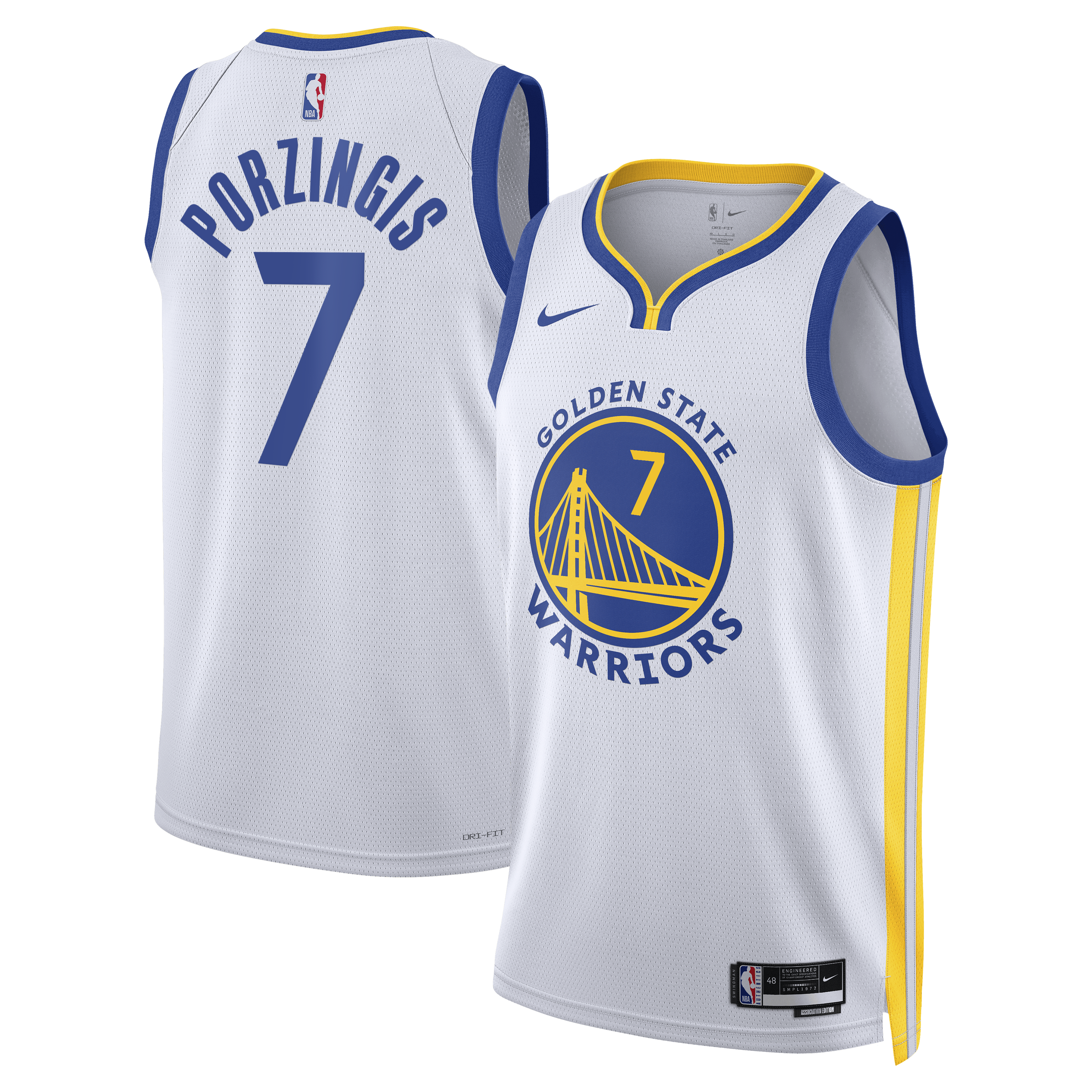 Golden State Warriors Nike Association Edition Swingman Jersey - White - Kristaps Porziņģis - Unisex