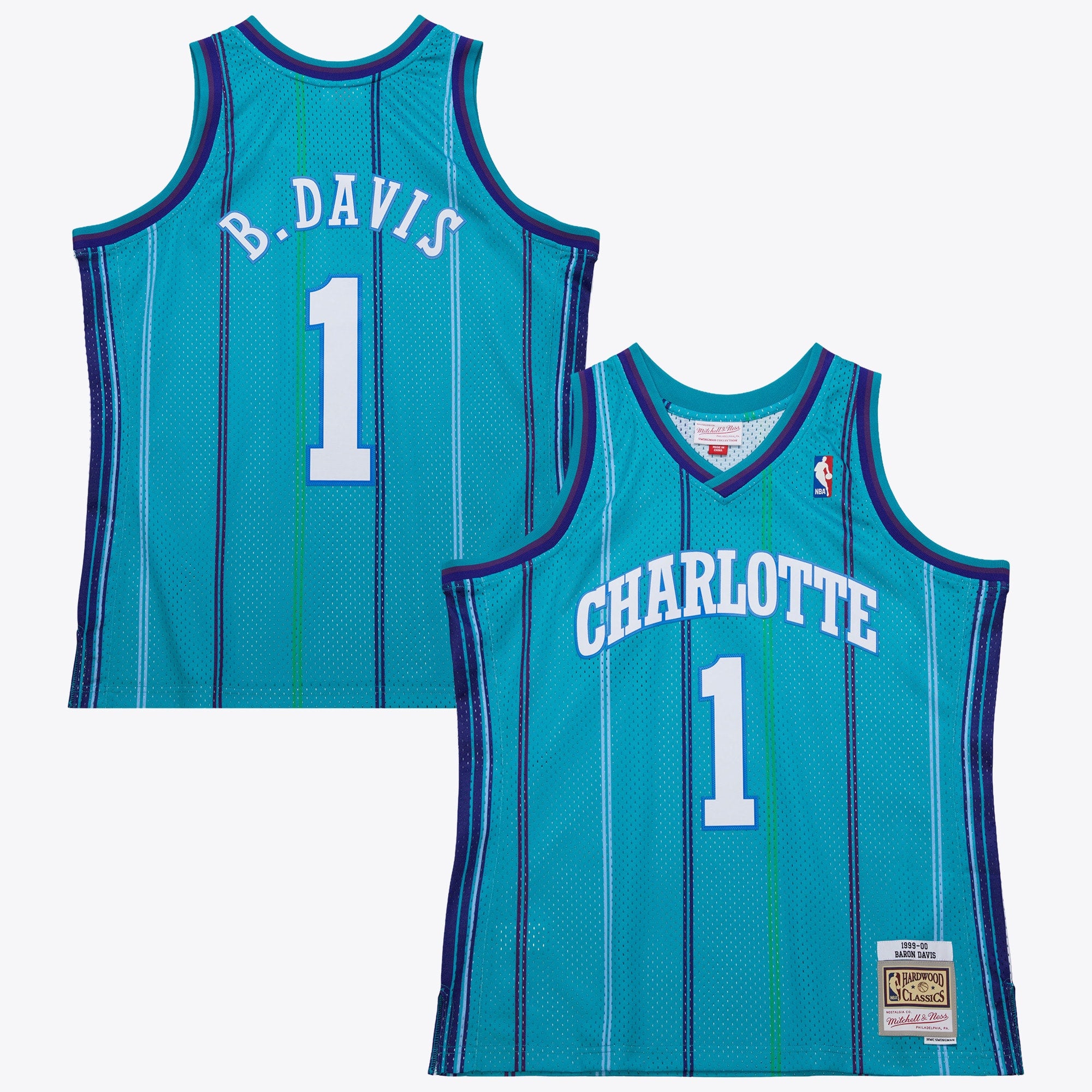 Charlotte Hornets Mitchell & Ness Baron Davis 1999 Swingman Road Authentic Jersey - Teal