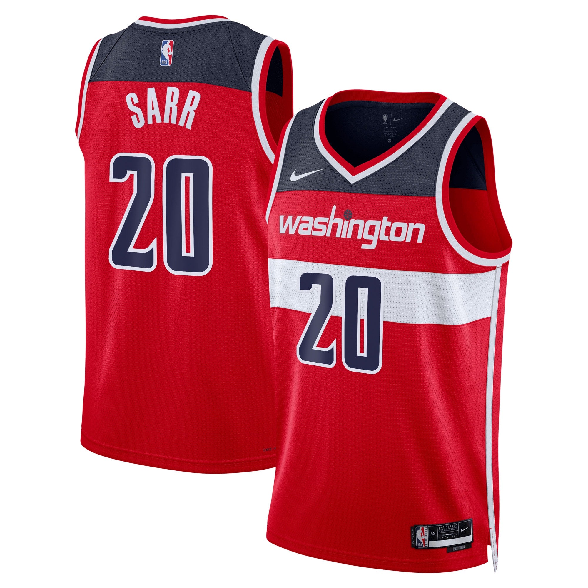 Washington Wizards Nike Icon Swingman Jersey - Red - Alexandre Sarr - Unisex