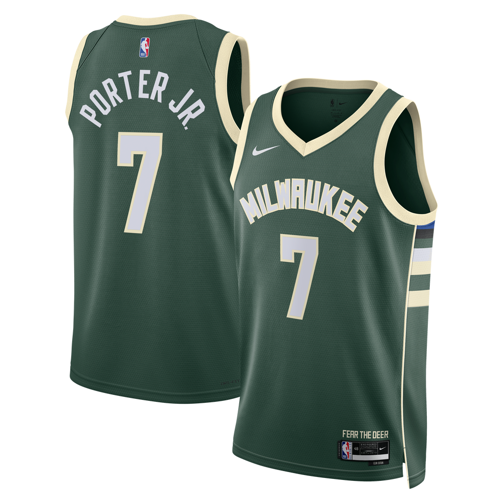 Milwaukee Bucks Nike Icon Edition Swingman Jersey - Hunter Green - Kevin Porter Jr. - Unisex