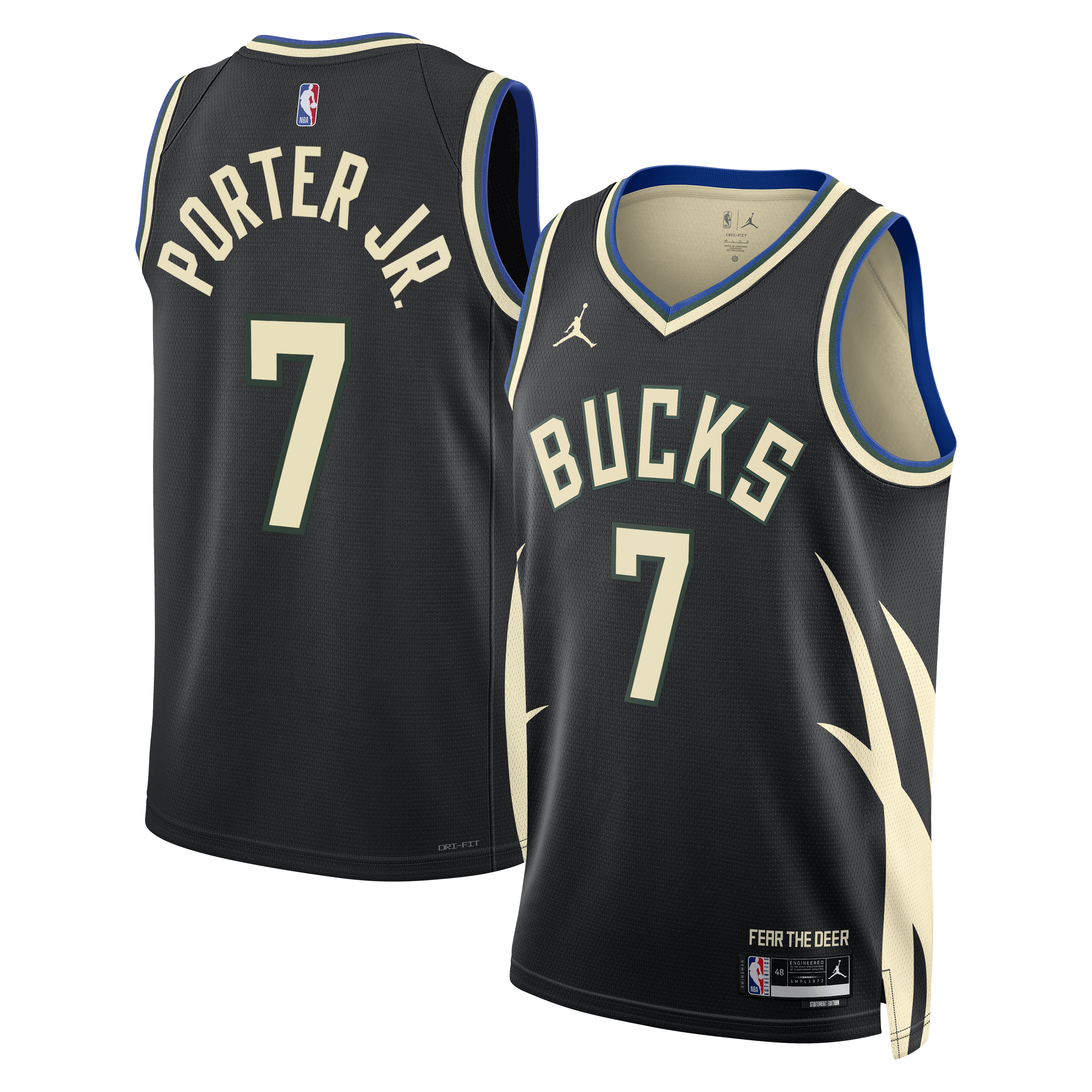 Milwaukee Bucks Jordan Brand Statement Edition Swingman Jersey - Hunter Green - Kevin Porter Jr. - Unisex