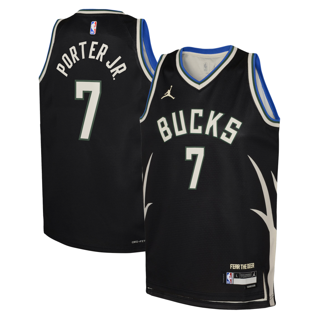 Milwaukee Bucks Jordan Brand Statement Edition Swingman Jersey - Hunter Green - Kevin Porter Jr. - Youth