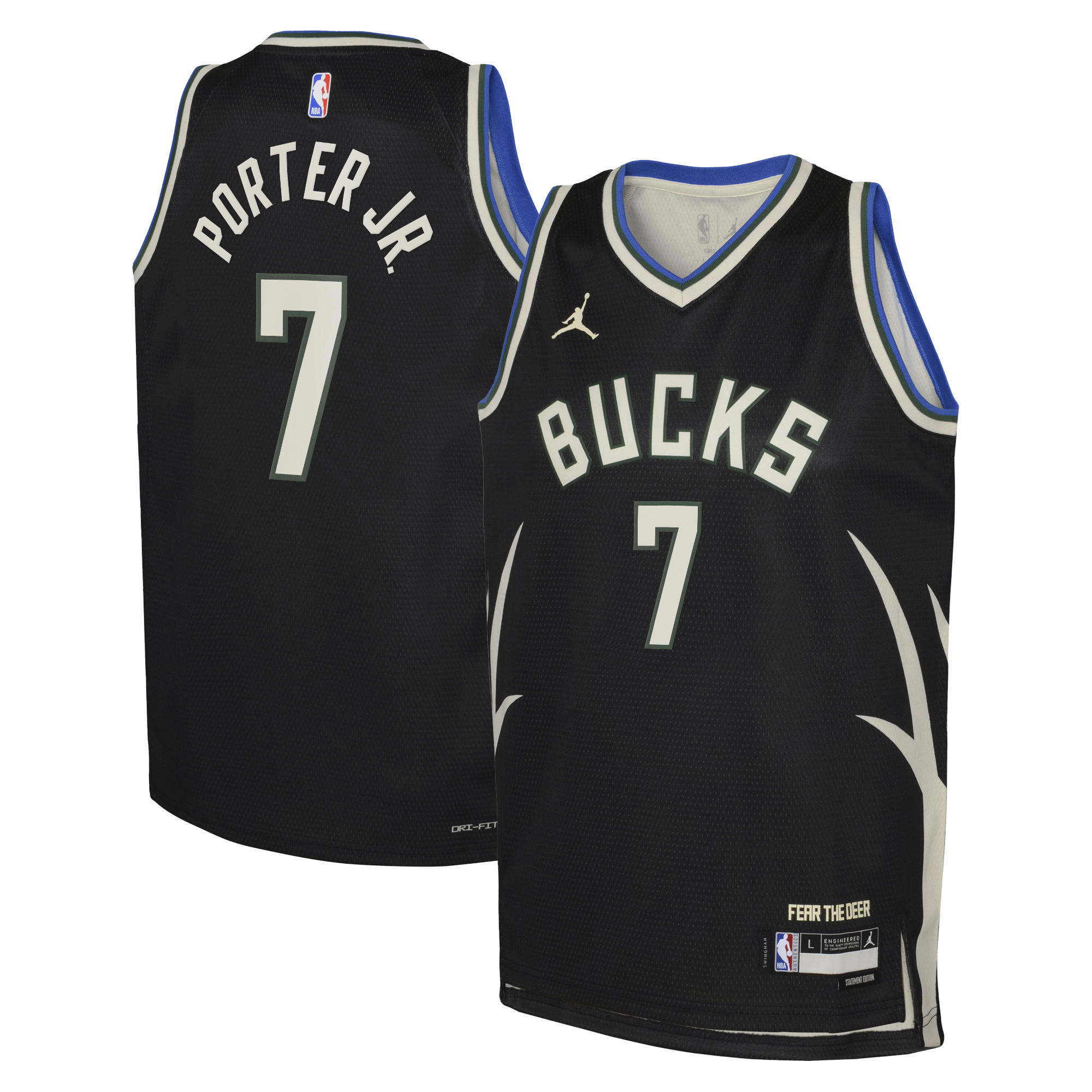 Milwaukee Bucks Jordan Brand Statement Edition Swingman Jersey - Hunter Green - Kevin Porter Jr. - Youth