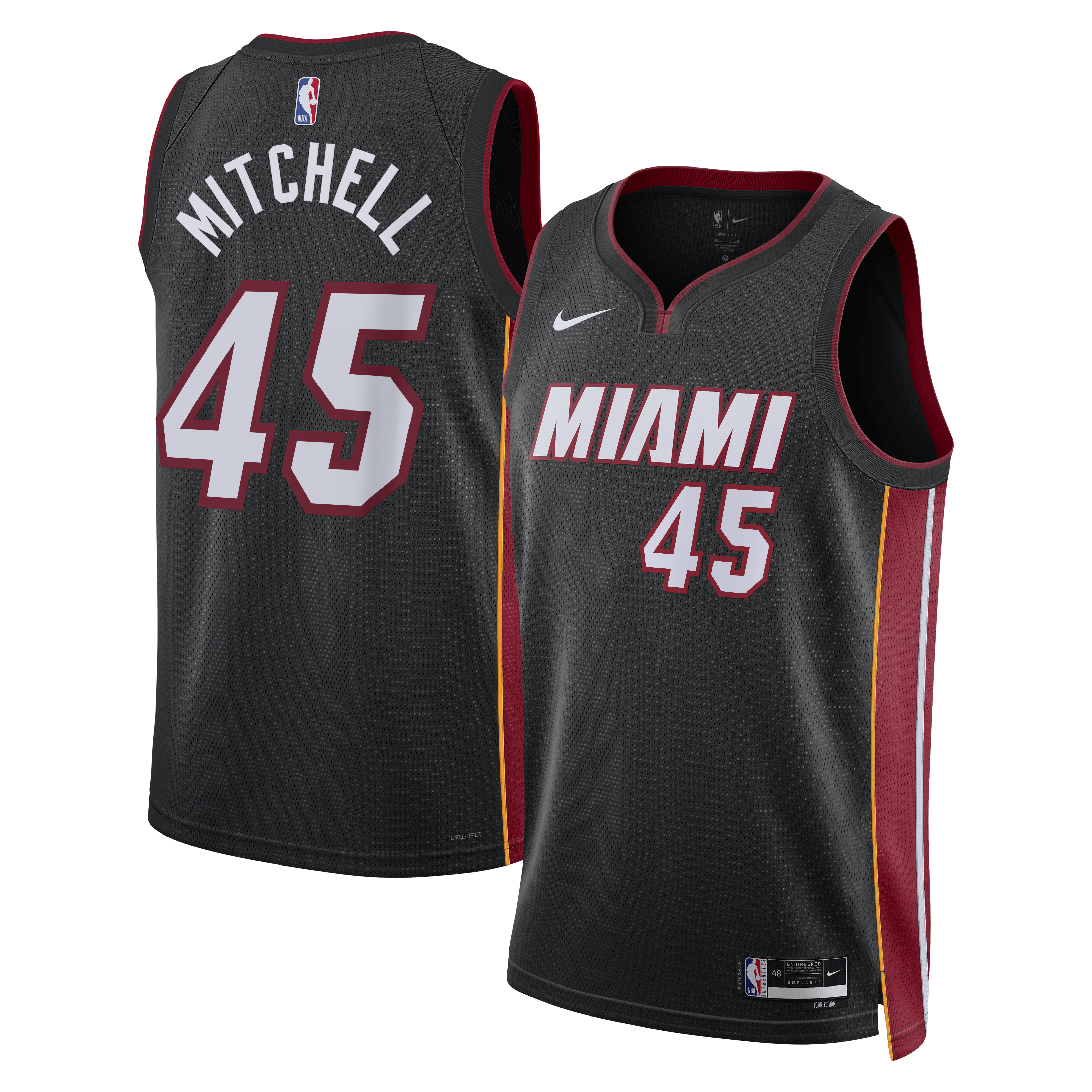 Miami Heat Nike Icon Edition Swingman Jersey - Black - Davion Mitchell - Unisex
