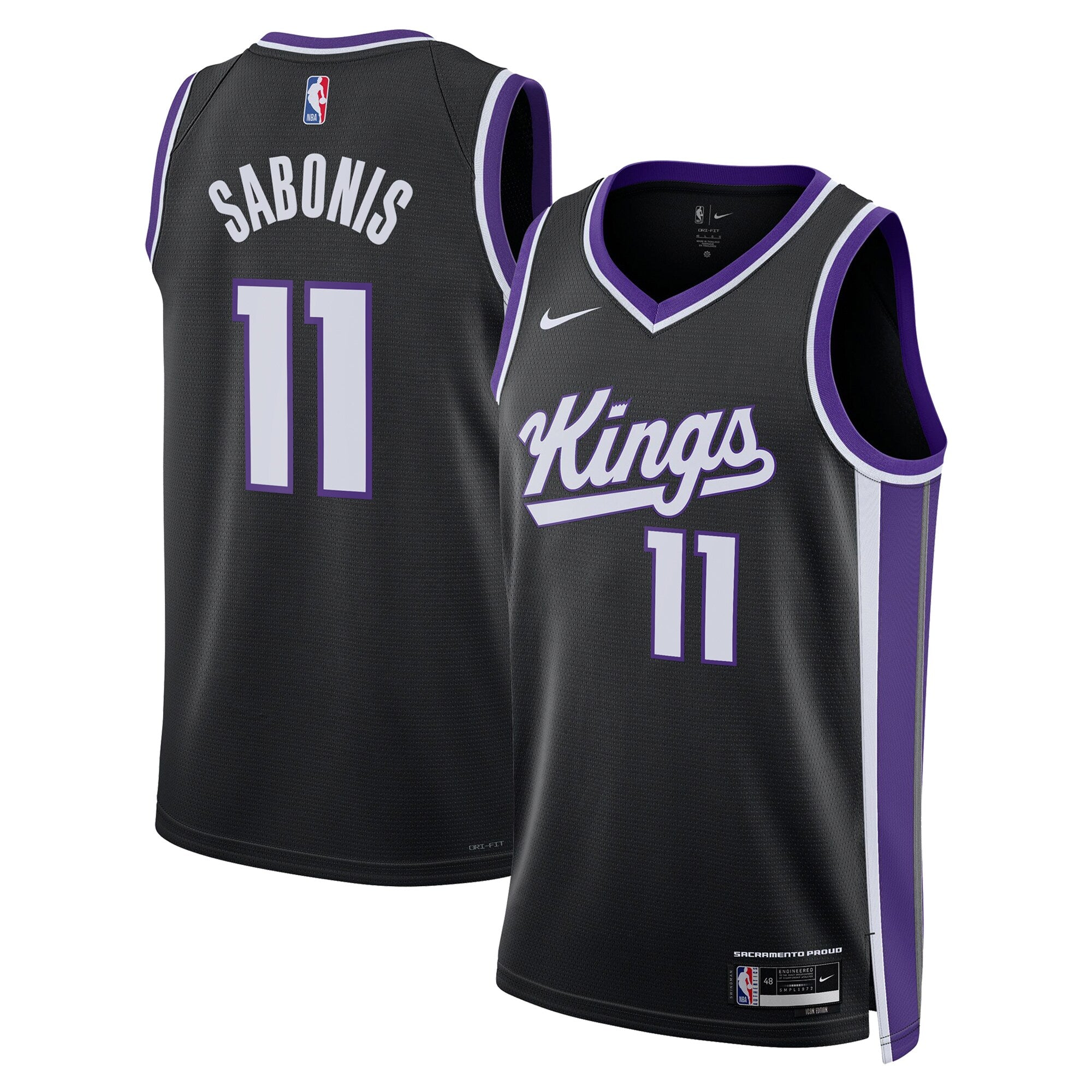 Sacramento Kings Nike Icon Edition Swingman Jersey - Black - Domantas Sabonis - Unisex