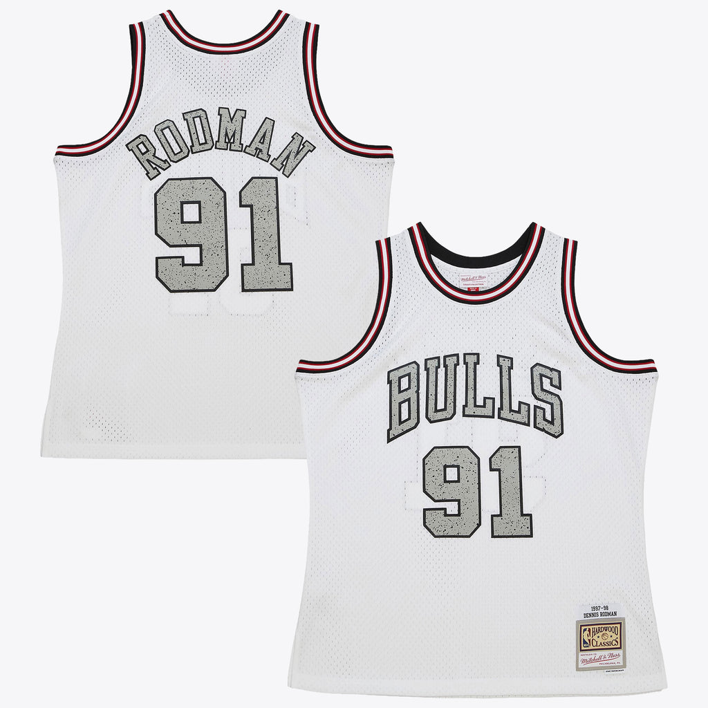 Chicago Bulls Mitchell & Ness Dennis Rodman 1997 Cracked Cement Swingman Jersey - White