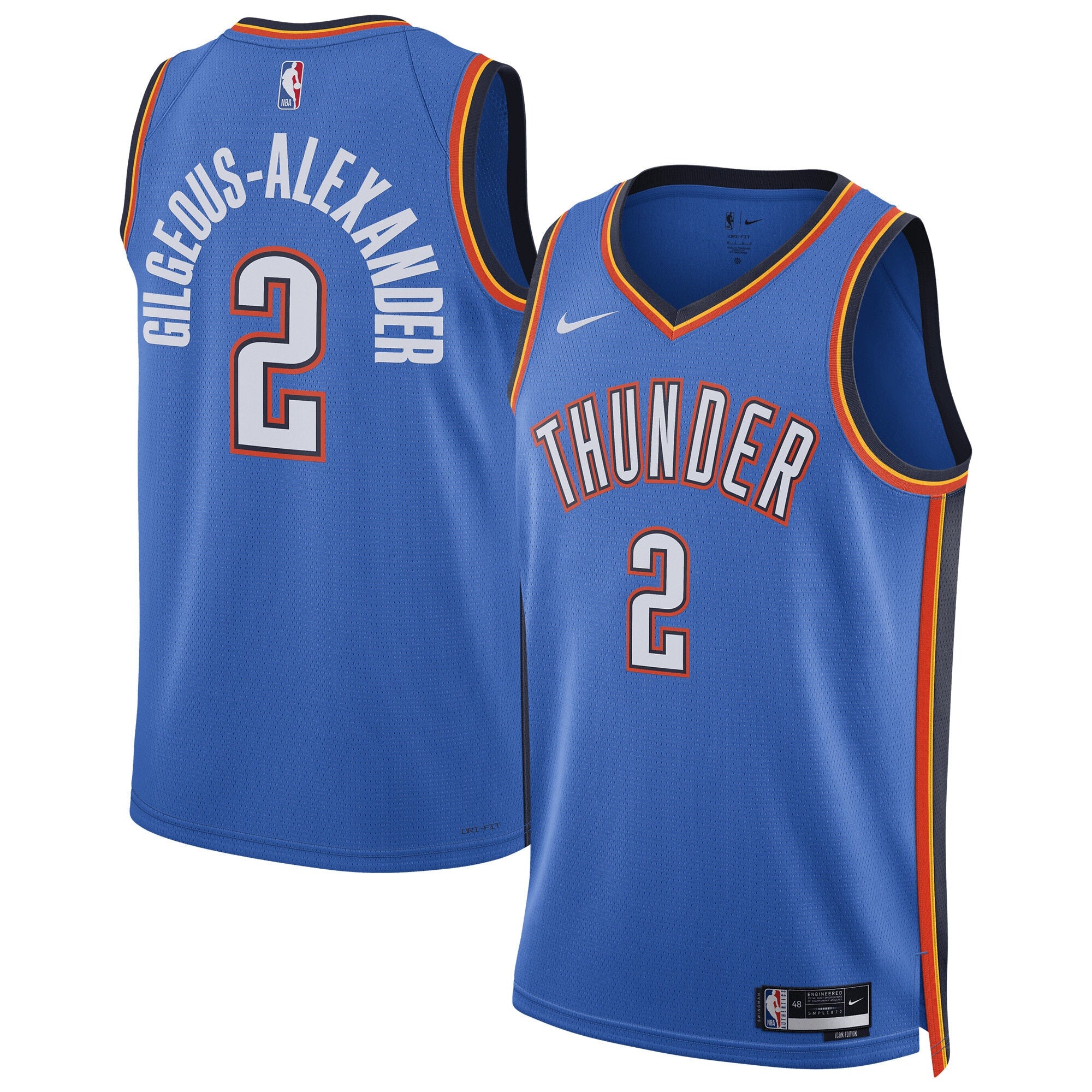 Oklahoma City Thunder Nike Replica Icon Swingman Jersey - Gilgeous-Alexander- Unisex