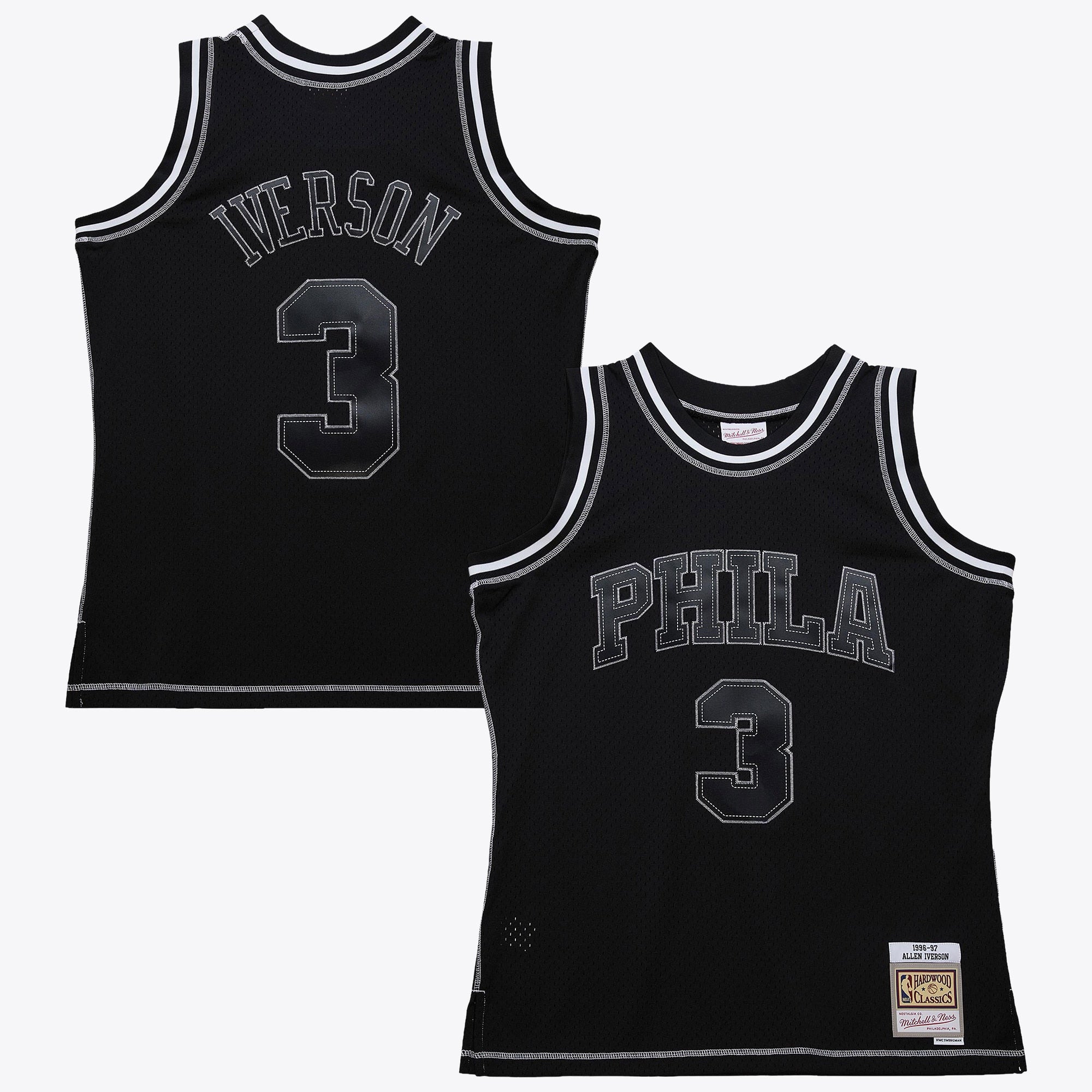 Philadelphia 76ers Mitchell & Ness Allen Iverson 1996 Contrast 2K Swingman Jersey - Black
