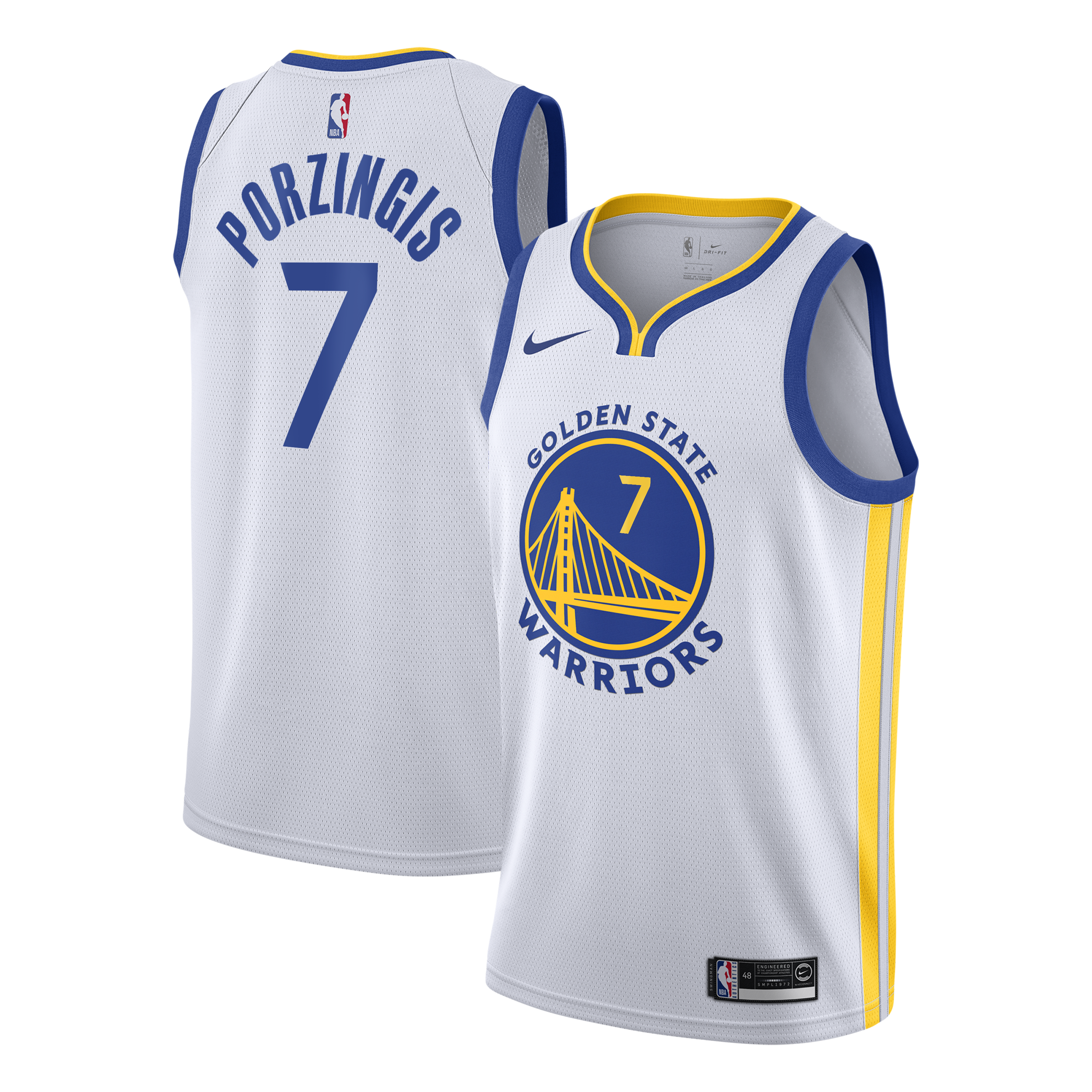 Golden State Warriors Nike Association Edition Swingman Jersey - White - Kristaps Porziņģis - Youth
