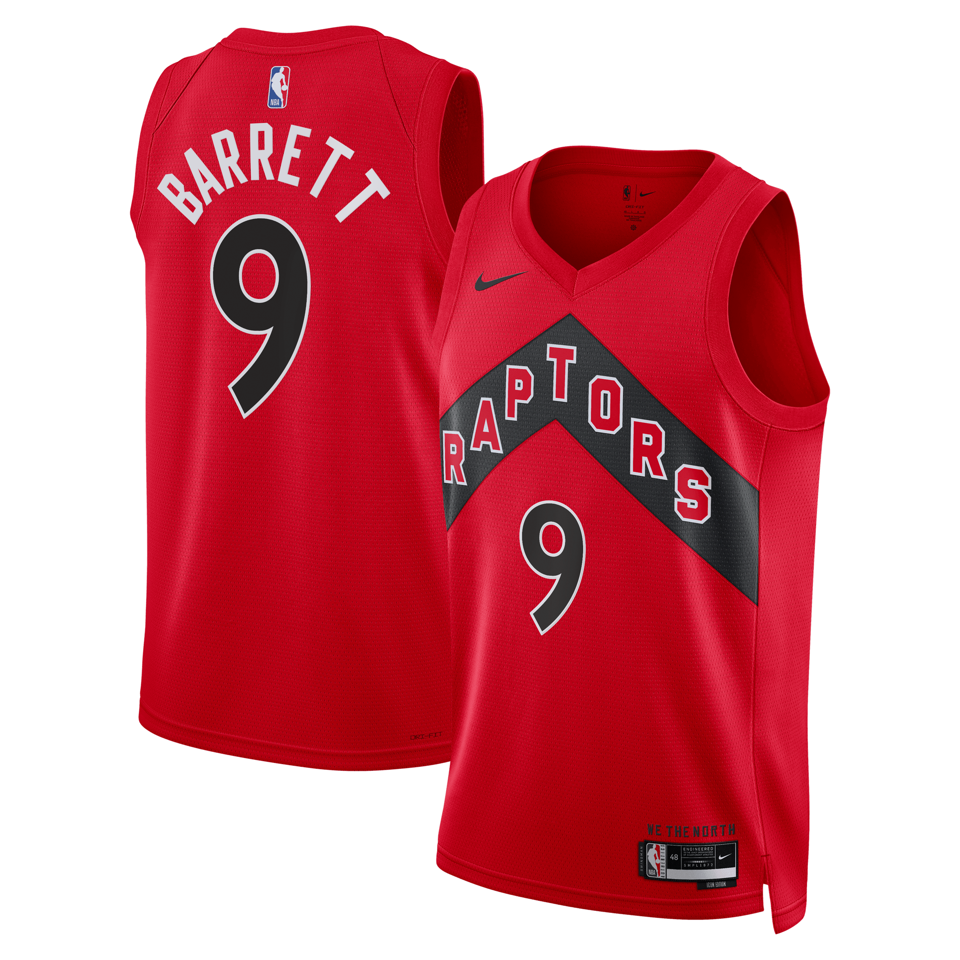 Toronto Raptors Nike Icon Edition Swingman Jersey - Red - RJ Barrett - Unisex