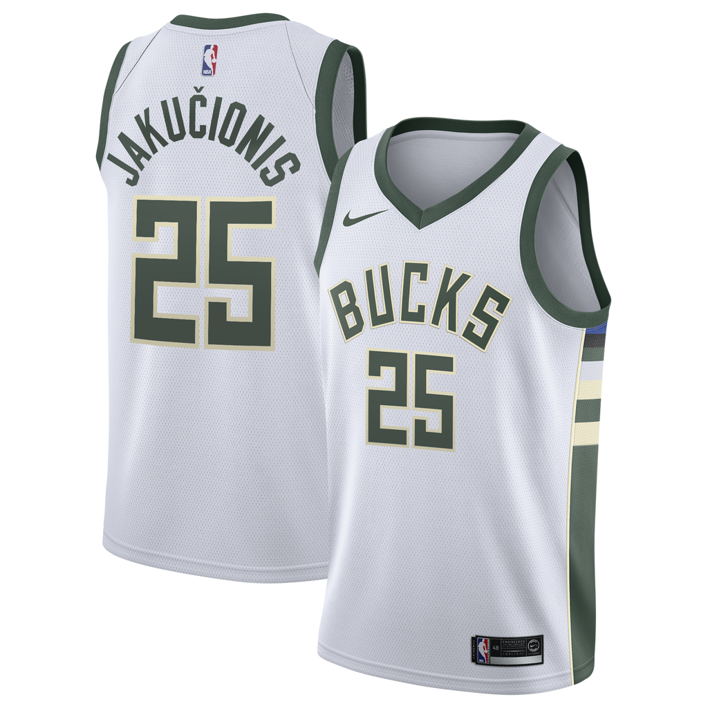 Milwaukee Bucks Nike Association Edition Swingman Jersey - White - Kasparas Jakučionis - Youth