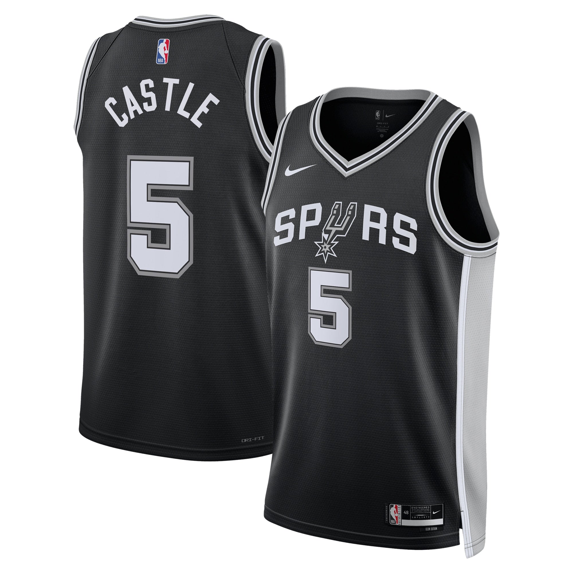 San Antonio Spurs Nike Icon Swingman Jersey - Black - Stephon Castle - Unisex
