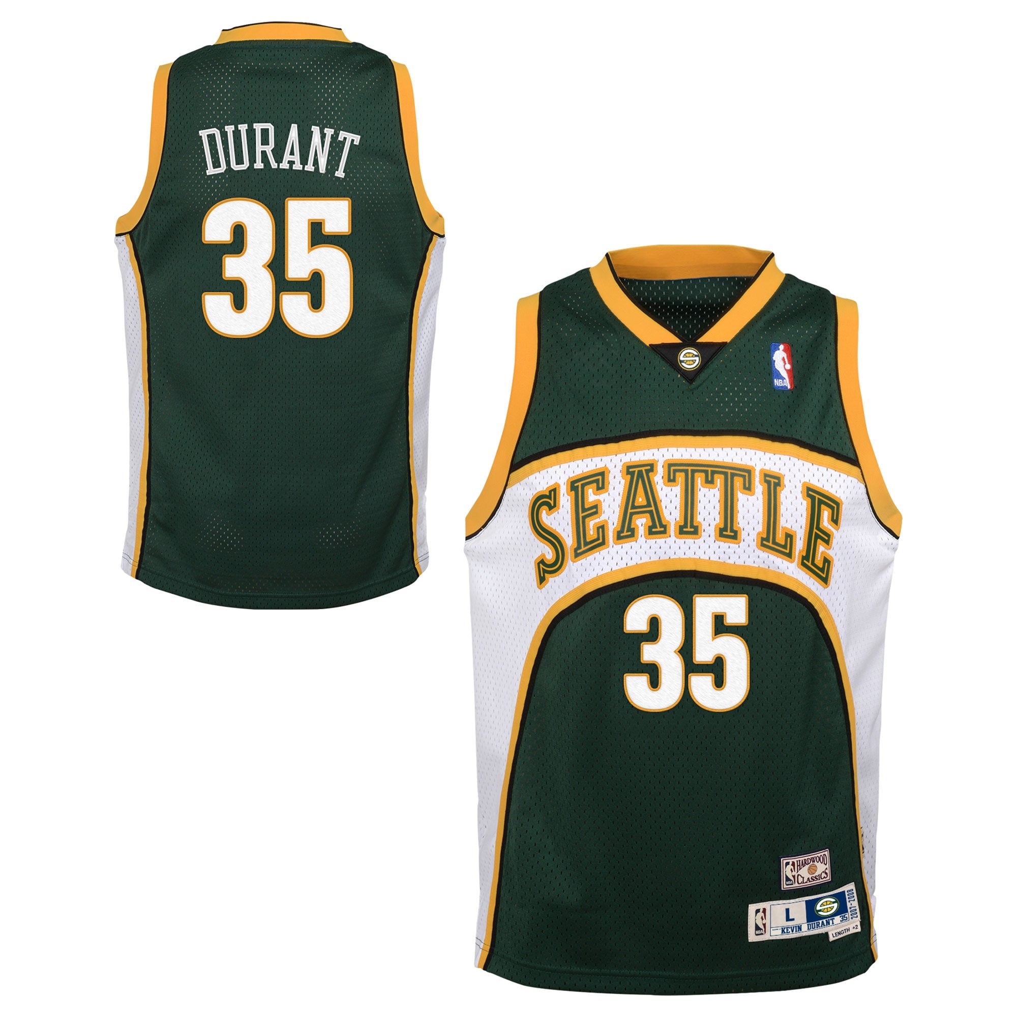 Seattle Supersonics Kevin Durant 2007-08 Hardwood Classics Road Swingman Jersey - White/Green - Youth