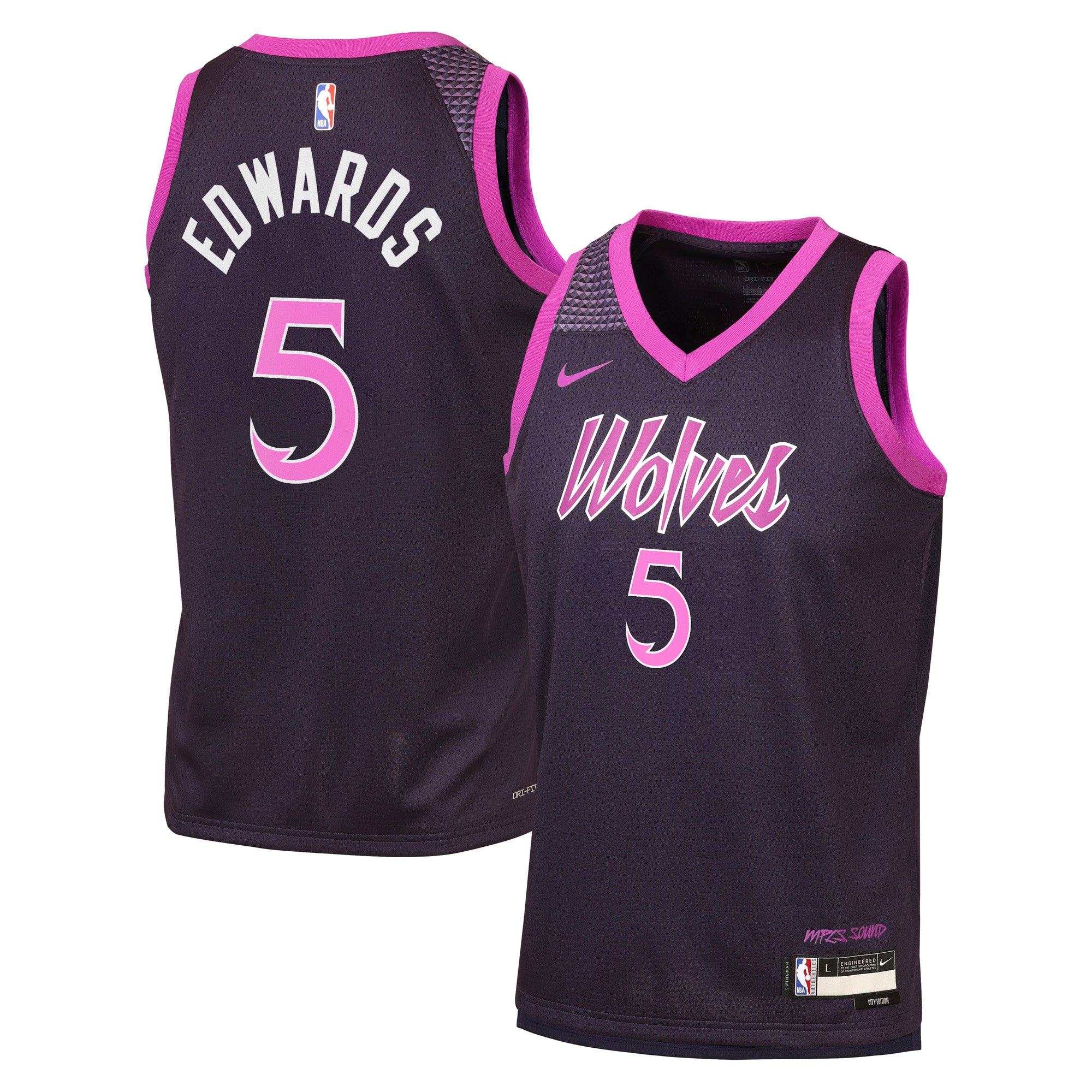 Minnesota Timberwolves Nike 2025/26 City Edition Swingman Jersey - Black - Anthony Edwards - Youth