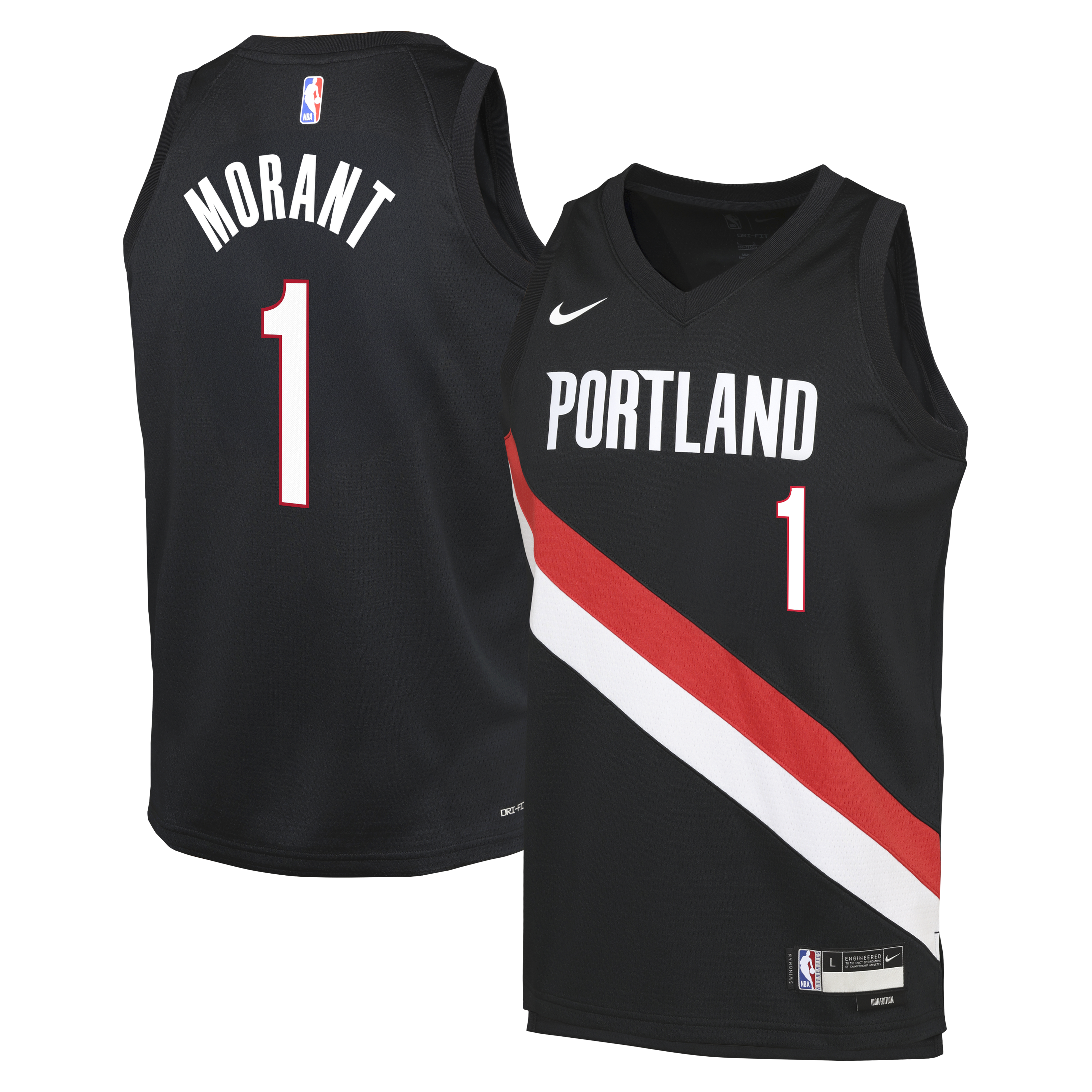 Portland Trail Blazers Nike Replica Icon Edition Swingman Jersey - Black - Ja Morant - Youth