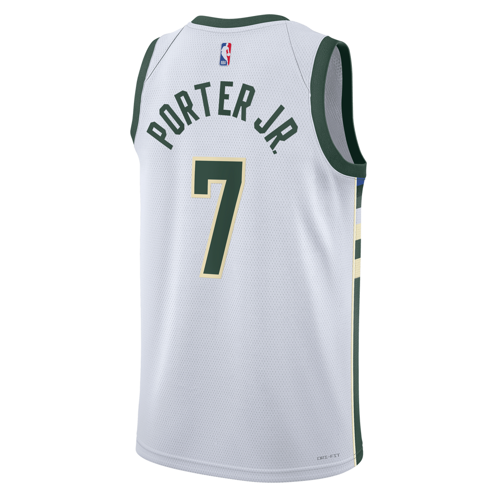 Milwaukee Bucks Nike Association Edition Swingman Jersey - White - Kevin Porter Jr. - Unisex
