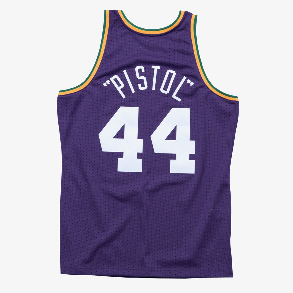 New Orleans Jazz Mitchell & Ness Pete Maravich 1974 Swingman Road Authentic Jersey - Purple