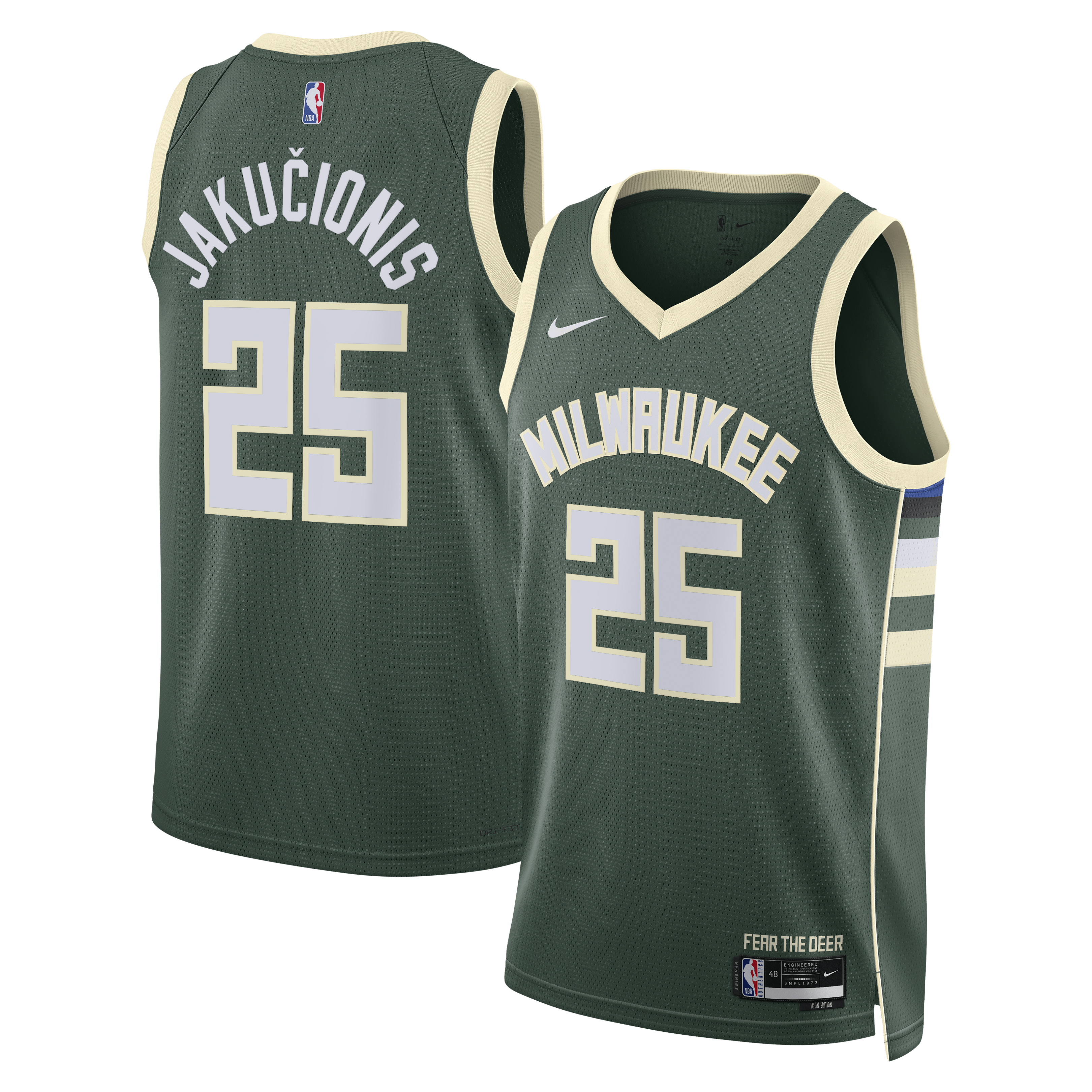 Milwaukee Bucks Nike Icon Edition Swingman Jersey - White - Kasparas Jakučionis - Unisex