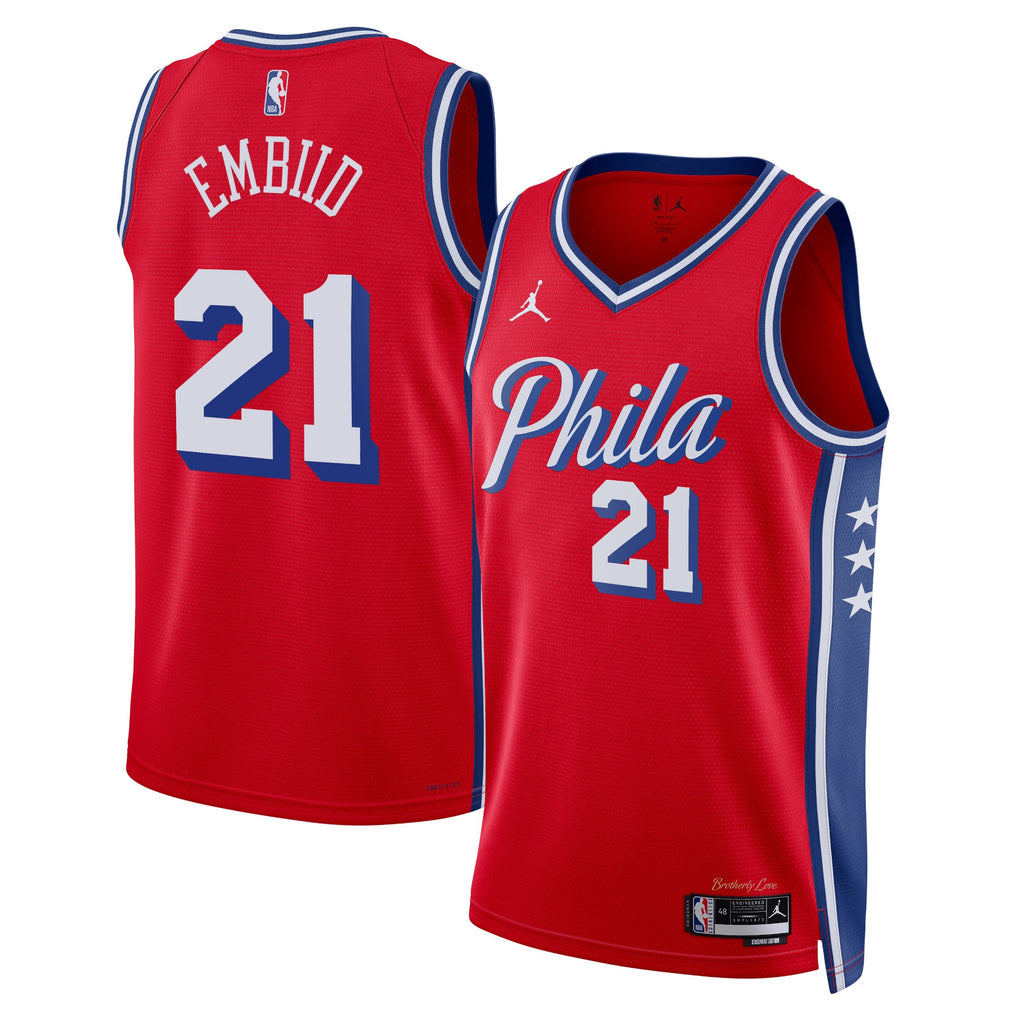 Philadelphia 76ers Jordan Statement Edition Swingman Jersey - Red - Joel Embiid - Unisex
