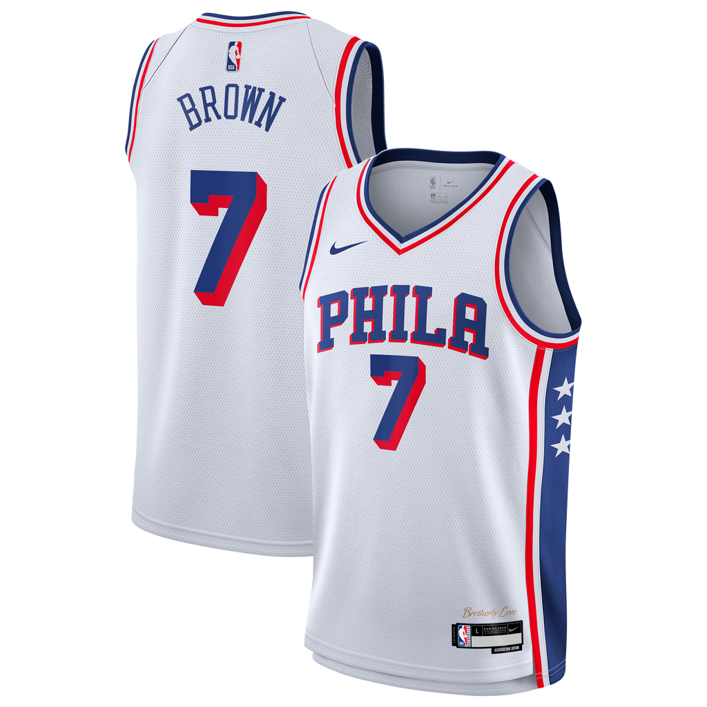 Philadelphia 76ers Nike Association Edition Swingman Jersey - White - Jaylen Brown - Youth