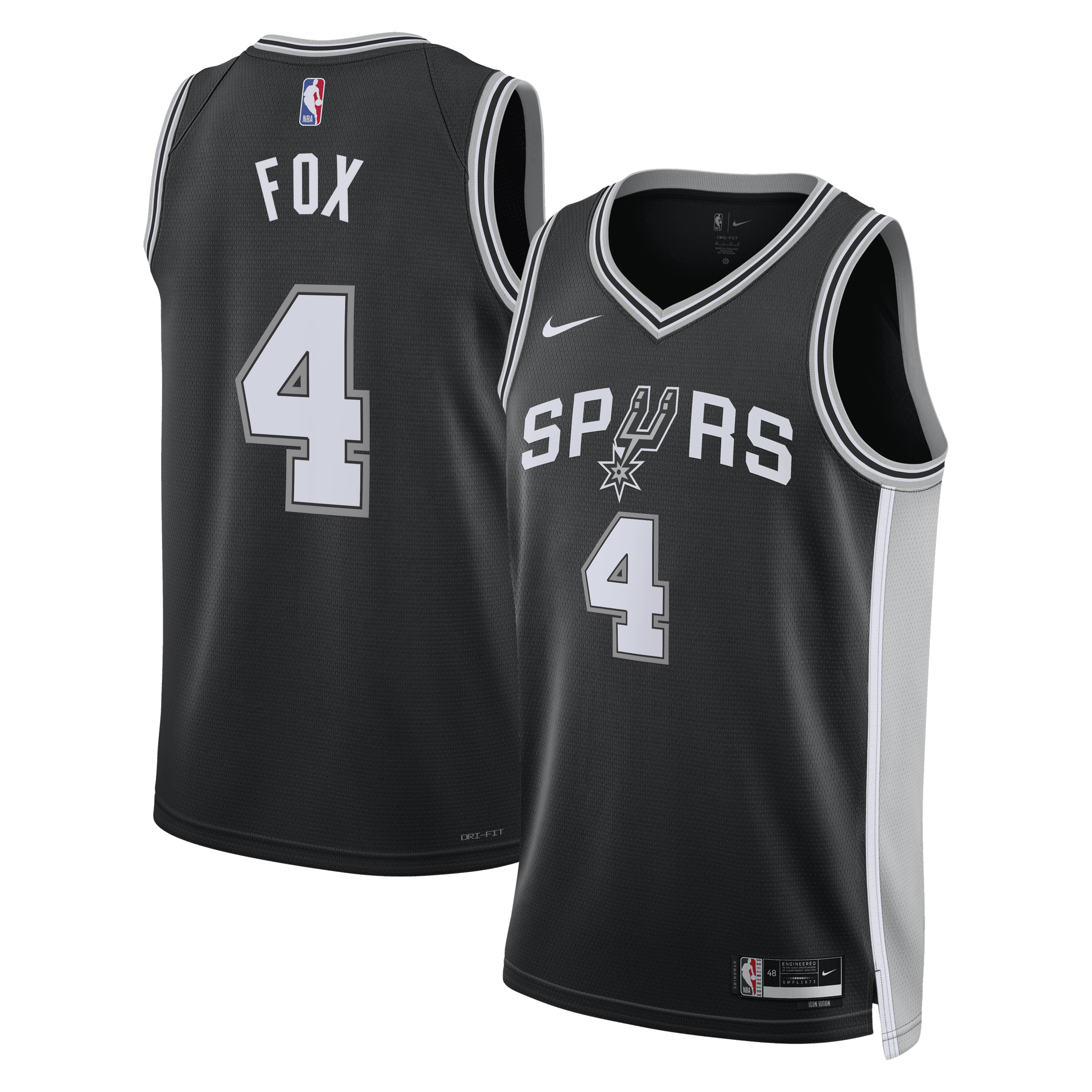 San Antonio Spurs Nike Icon Edition Swingman Jersey - Black - De'Aaron Fox - Unisex