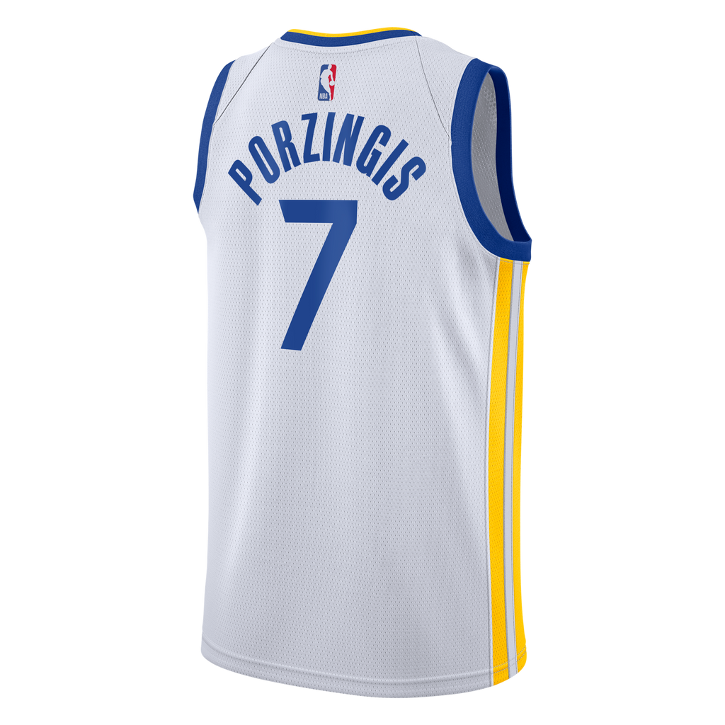 Golden State Warriors Nike Association Edition Swingman Jersey - White - Kristaps Porziņģis - Youth