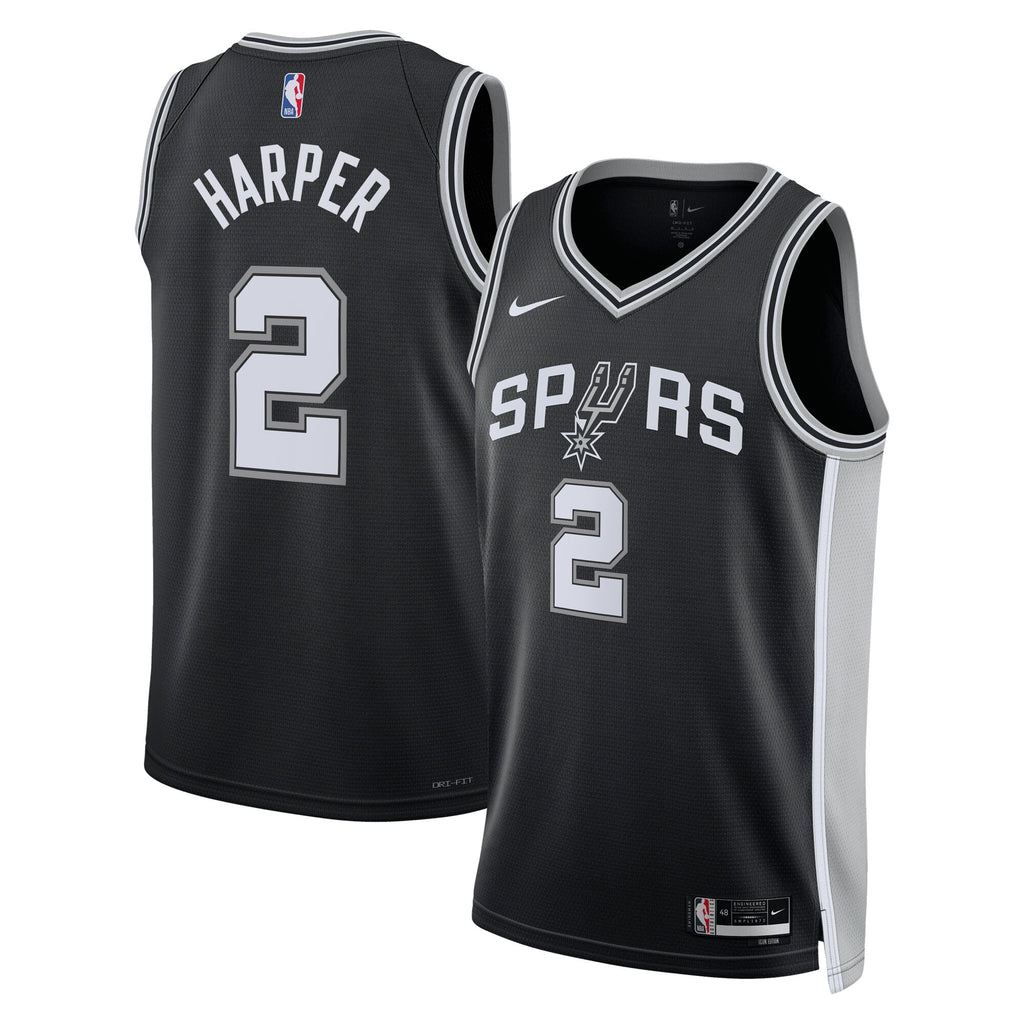 San Antonio Spurs Nike Icon Edition Swingman Jersey NBA 2025 First Round Draft Pick - Black - Dylan Harper - Youth