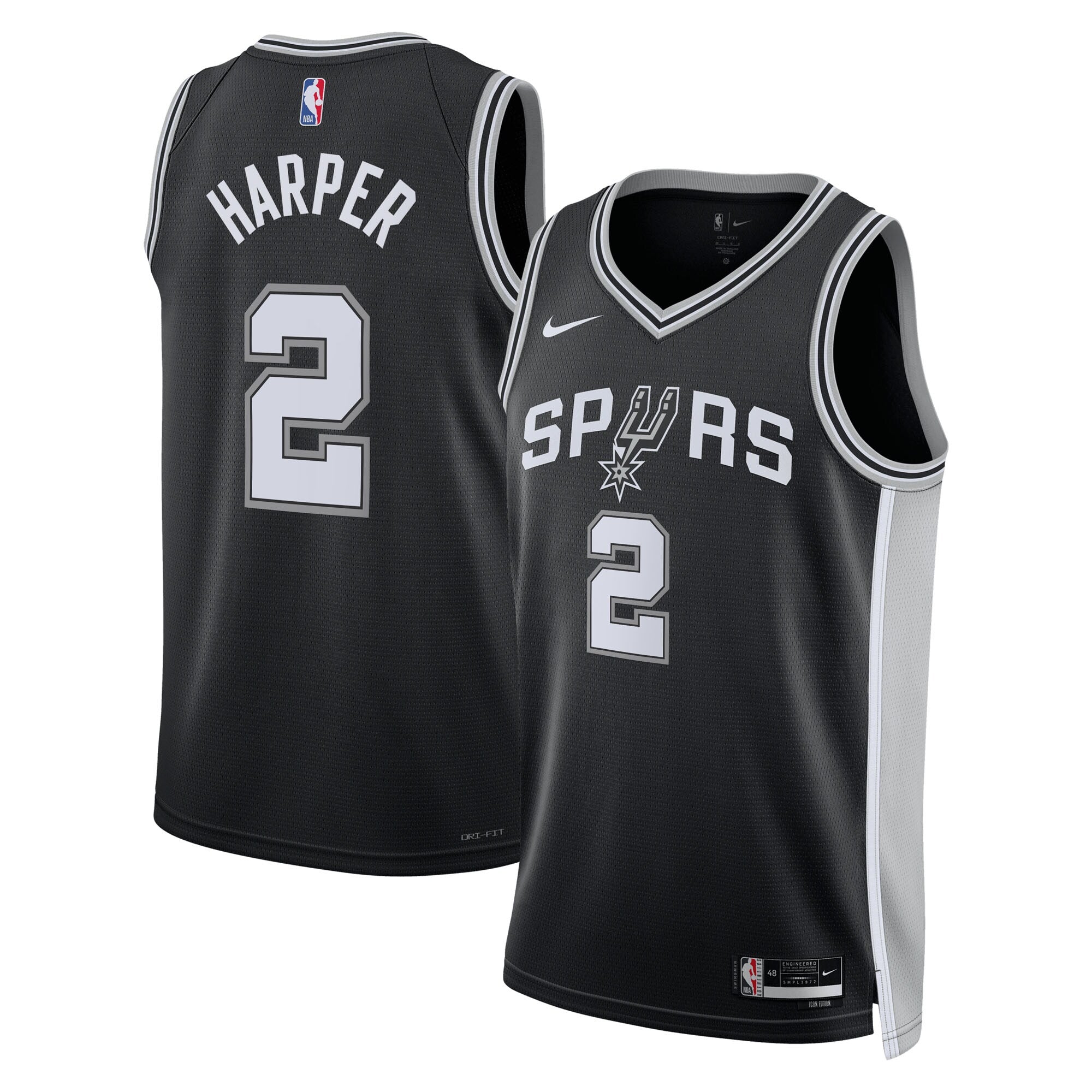 San Antonio Spurs Nike Icon Edition Swingman Jersey NBA 2025 First Round Draft Pick - Black - Dylan Harper - Youth