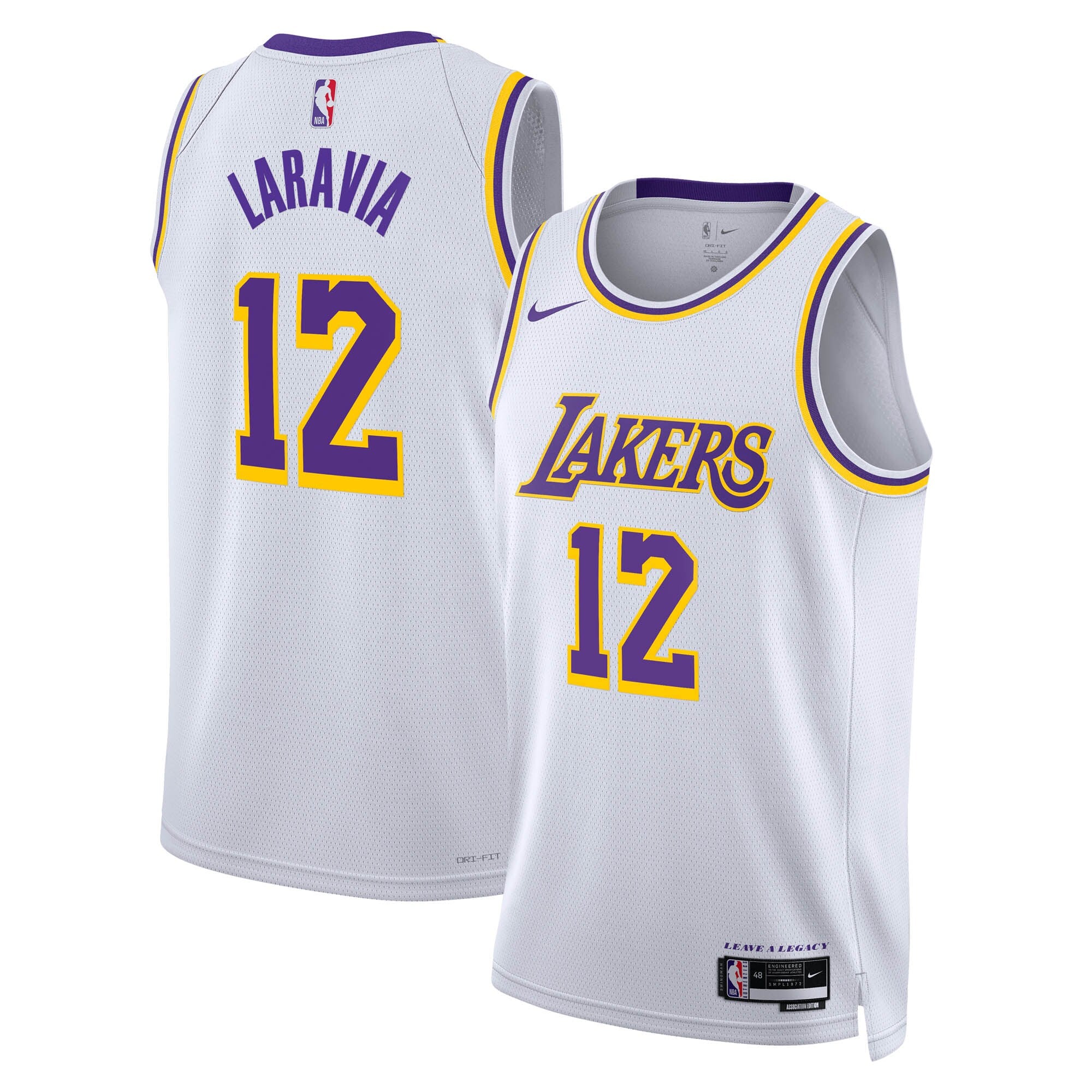 Los Angeles Lakers Nike Association Edition Swingman Jersey - White - Jake LaRavia - Unisex