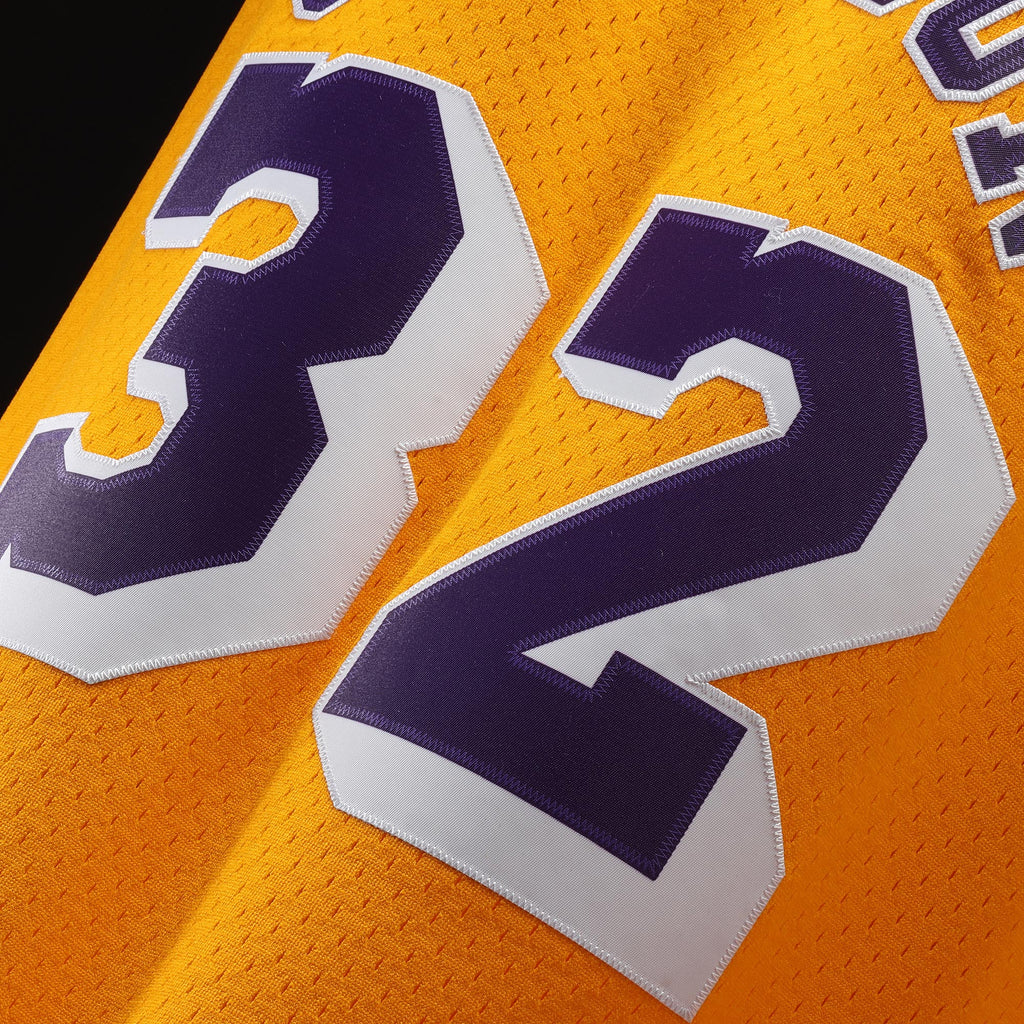 Men's Mitchell & Ness Magic Johnson Gold Los Angeles Lakers 1984-85 Hardwood Classics Swingman Jersey