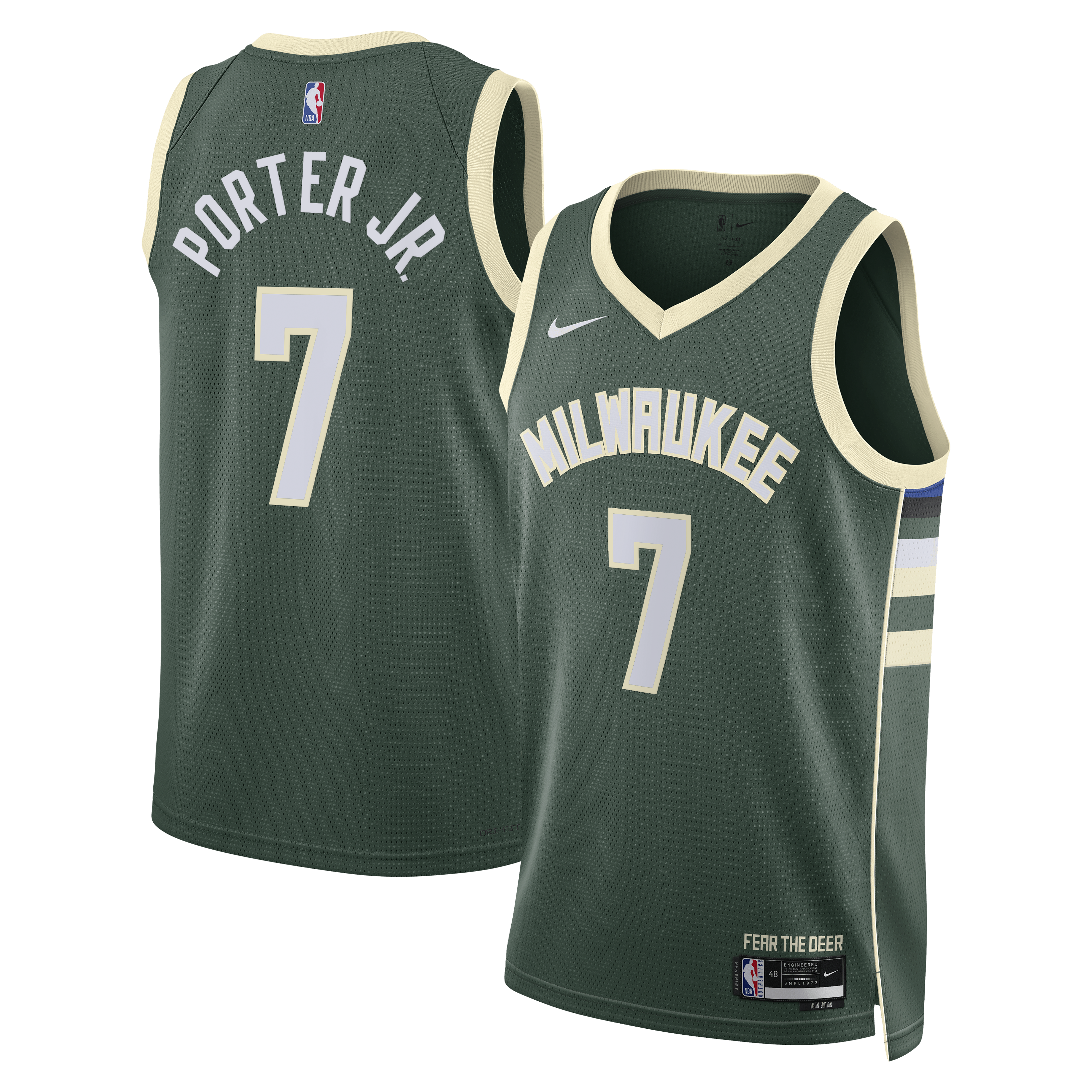 Milwaukee Bucks Nike Icon Edition Swingman Jersey - Hunter Green - Kevin Porter Jr. - Unisex