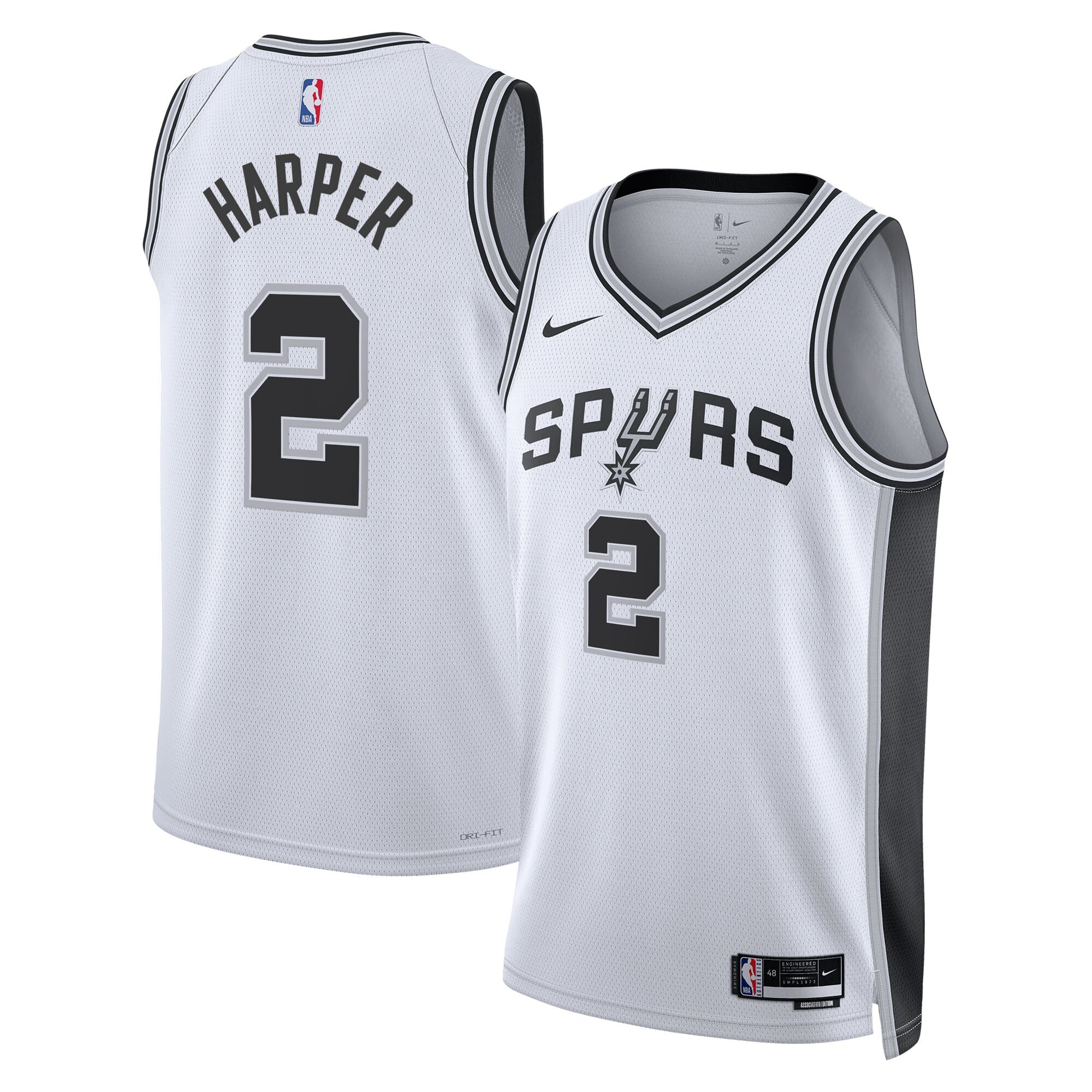 San Antonio Spurs Nike Association Swingman Jersey NBA 2025 First Round Draft Pick - White - Dylan Harper - Youth