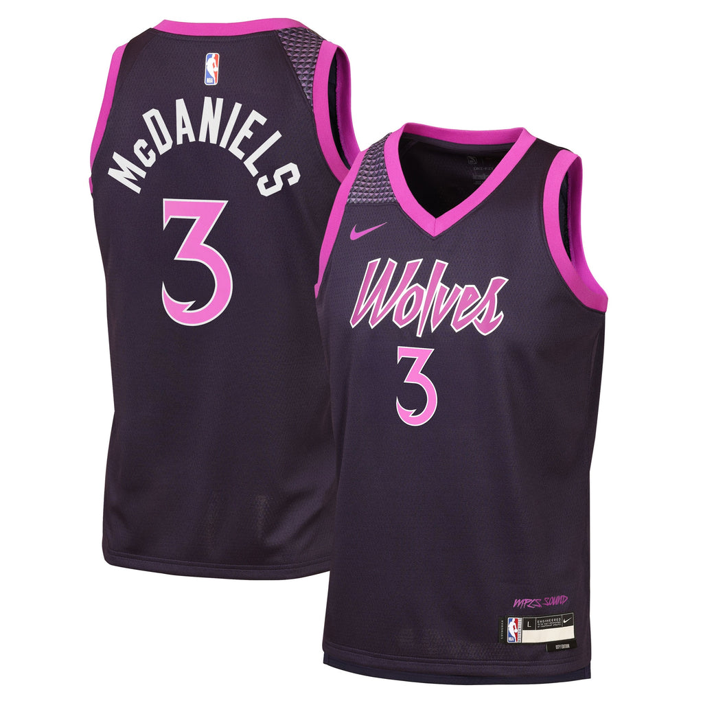 Minnesota Timberwolves Nike 2025/26 City Edition Swingman Jersey - Black - Jaden McDaniels - Youth
