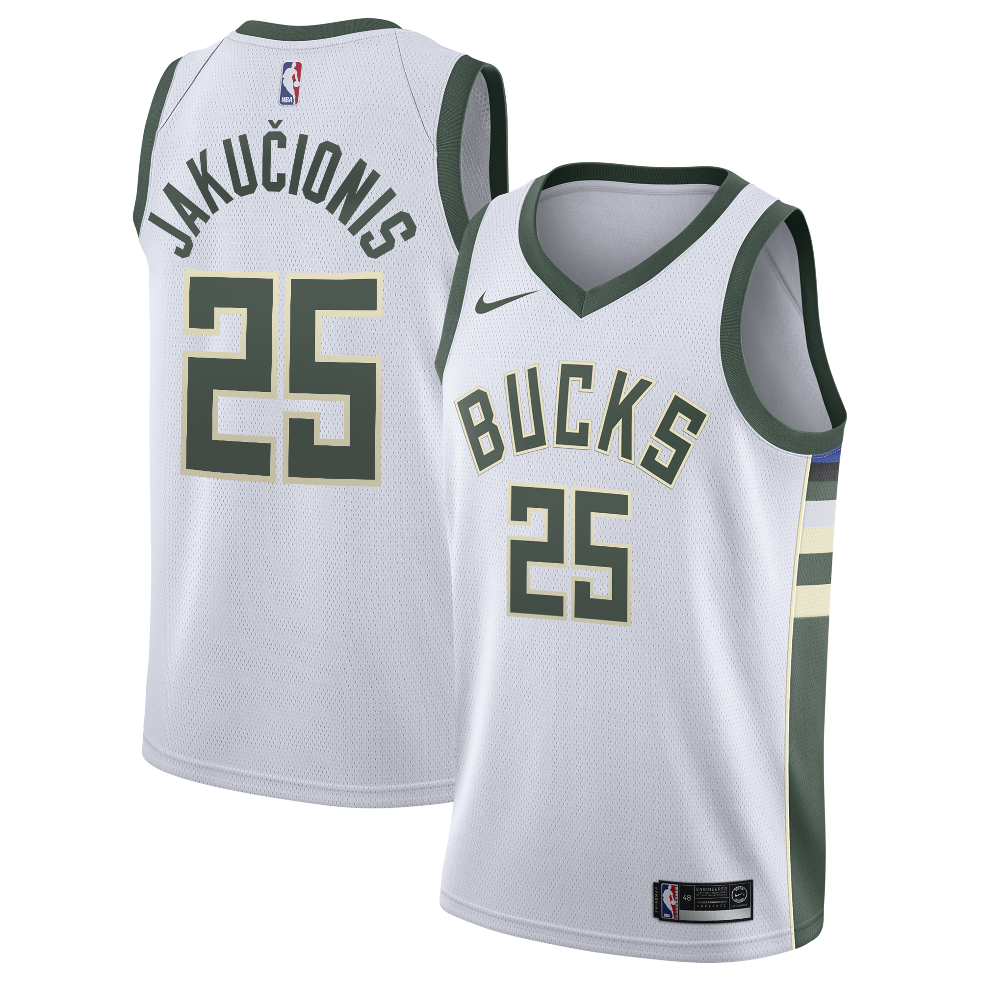 Milwaukee Bucks Nike Association Edition Swingman Jersey - White - Kasparas Jakučionis - Youth