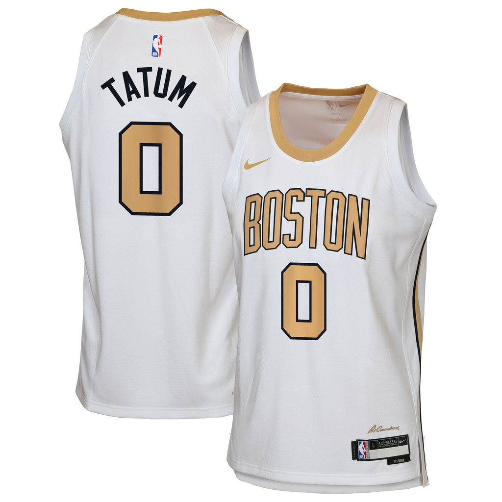 Boston Celtics Nike 2025/26 City Edition Swingman Jersey - White - Jayson Tatum - Youth