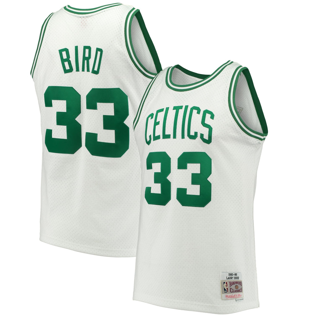 Men's Mitchell & Ness Larry Bird White Boston Celtics 1985-86 Hardwood Classics Swingman Jersey