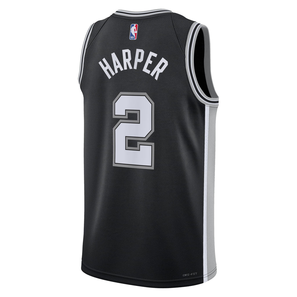 San Antonio Spurs Nike Icon Edition Swingman Jersey NBA 2025 First Round Draft Pick - Black - Dylan Harper - Youth