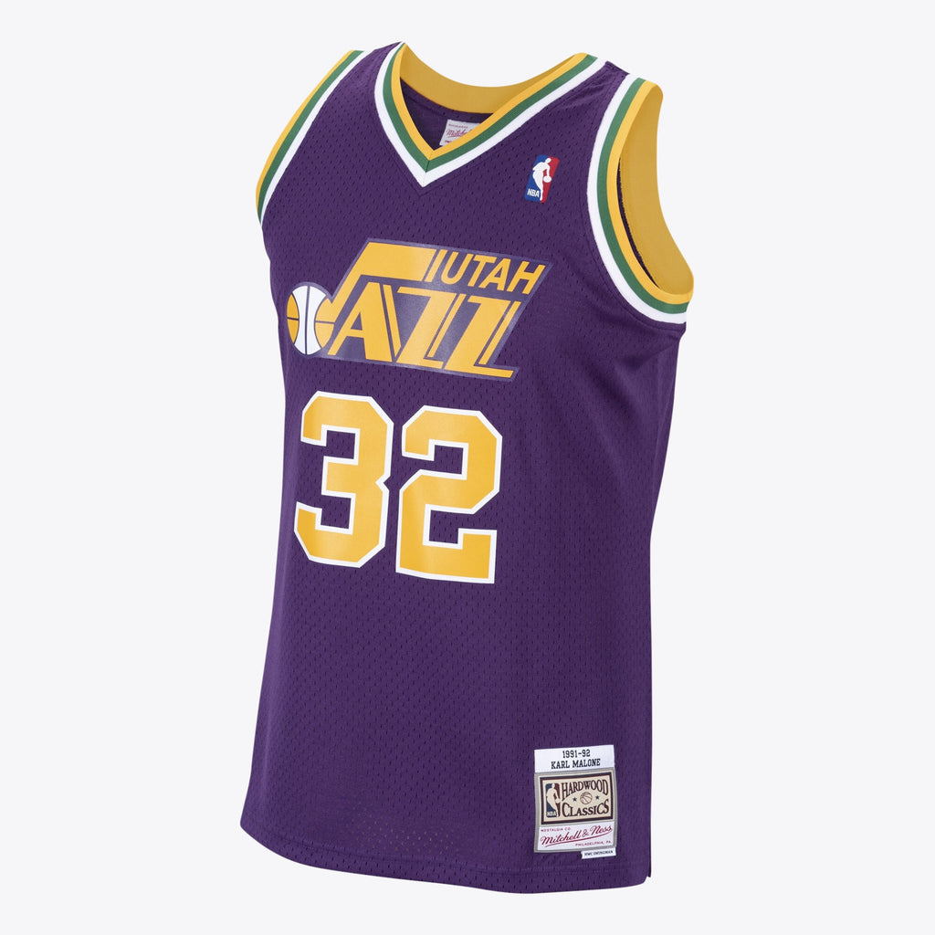 Utah Jazz Karl Malone 1991 Hardwood Classics Road Swingman Jersey by Mitchell & Ness - Purple - Mens