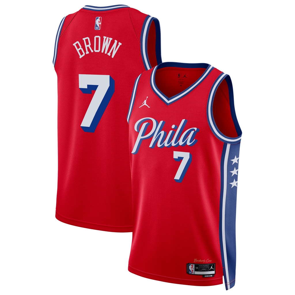 hiladelphia 76ers Jordan Brand Statement Edition Swingman Jersey - Red - Jaylen Brown - Unisex