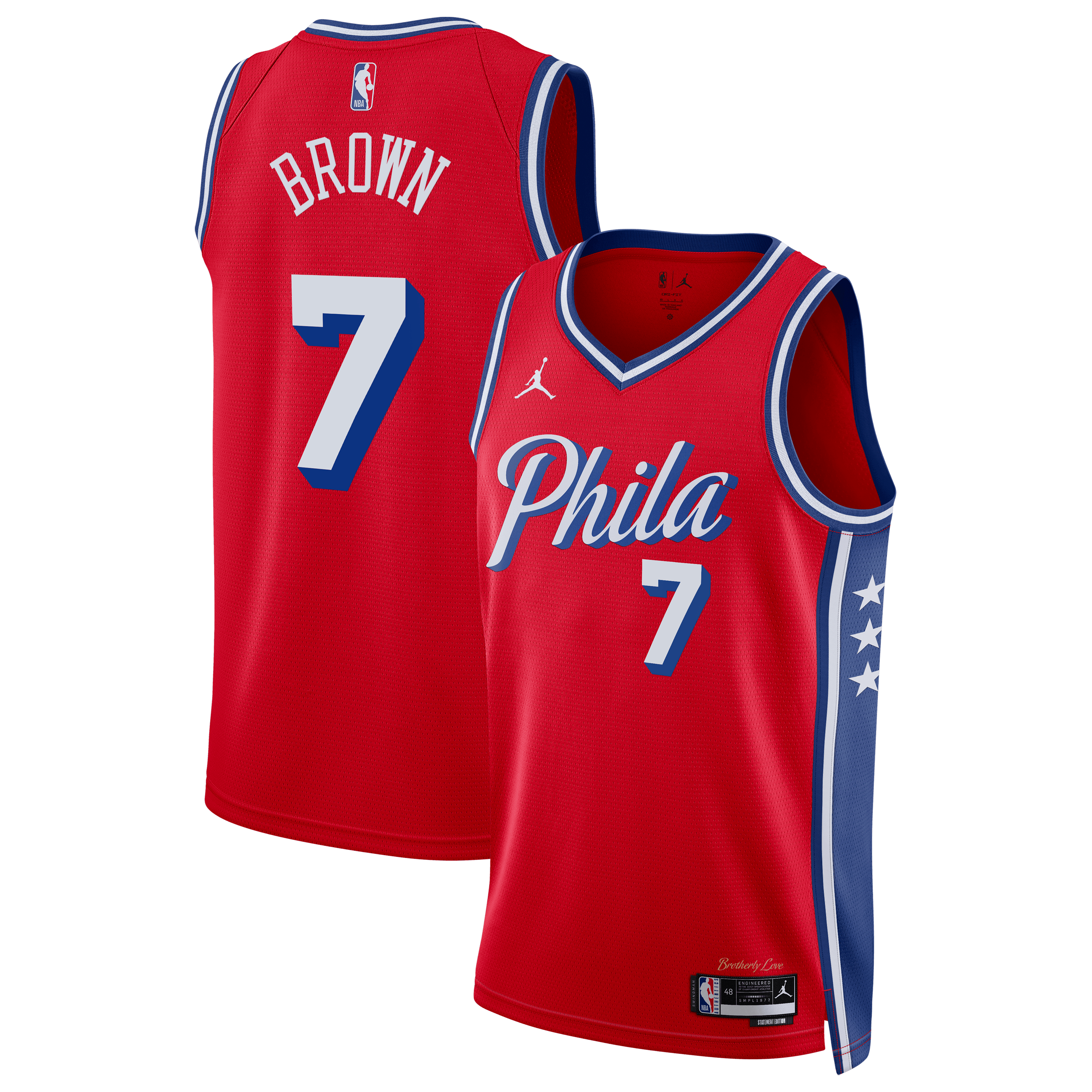 hiladelphia 76ers Jordan Brand Statement Edition Swingman Jersey - Red - Jaylen Brown - Unisex
