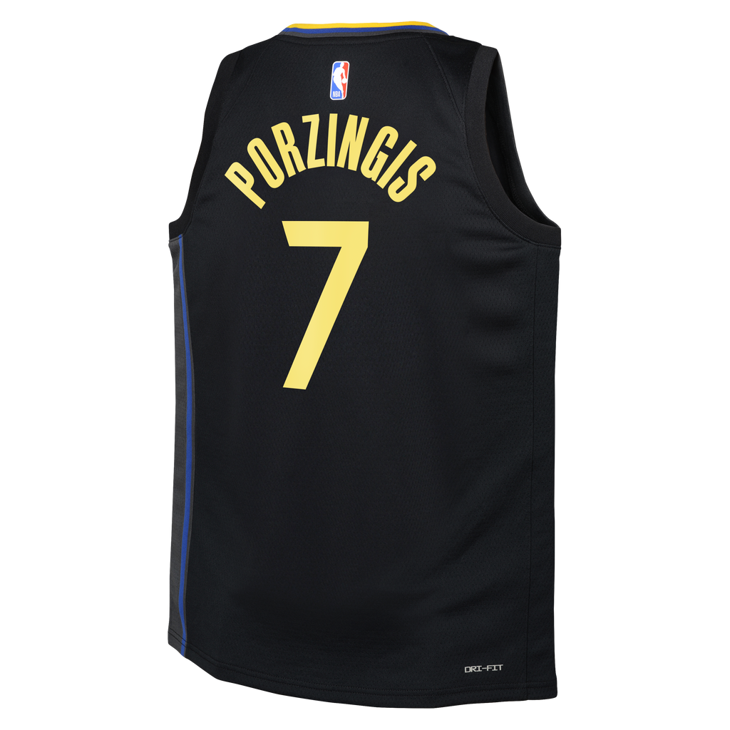 Golden State Warriors Jordan Brand Statement Edition Swingman Jersey - Black - Kristaps Porziņģis - Youth