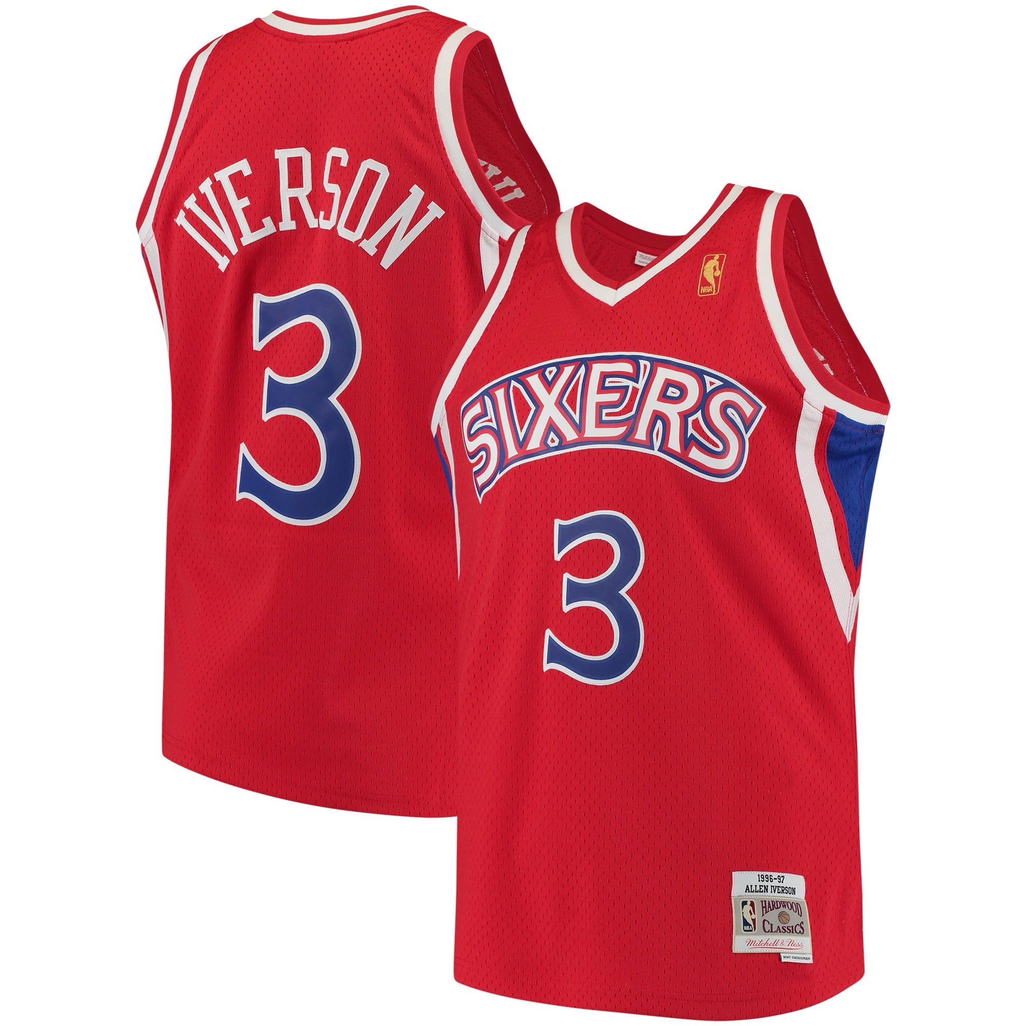 Men's Mitchell & Ness Allen Iverson Red Philadelphia 76ers 1996-97 Hardwood Classics Swingman Jersey