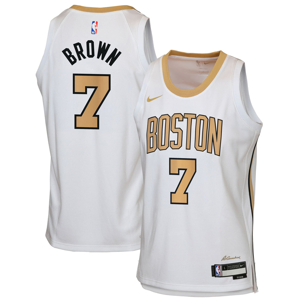Boston Celtics Nike 2025/26 City Edition Swingman Jersey - White - Jaylen Brown - Youth