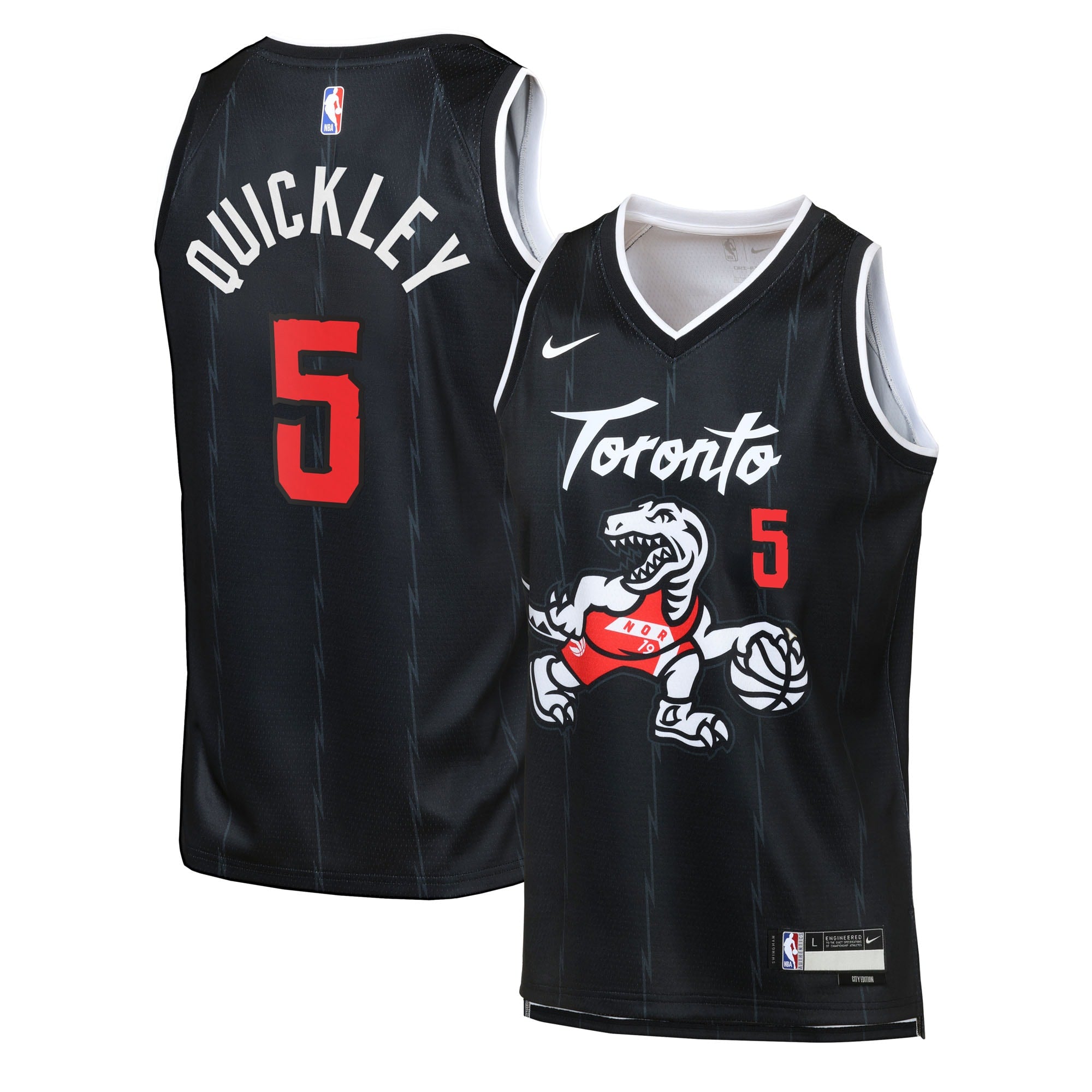 Toronto Raptors Nike 2025/26 City Edition Swingman Jersey - Black - Immanuel Quickley - Youth