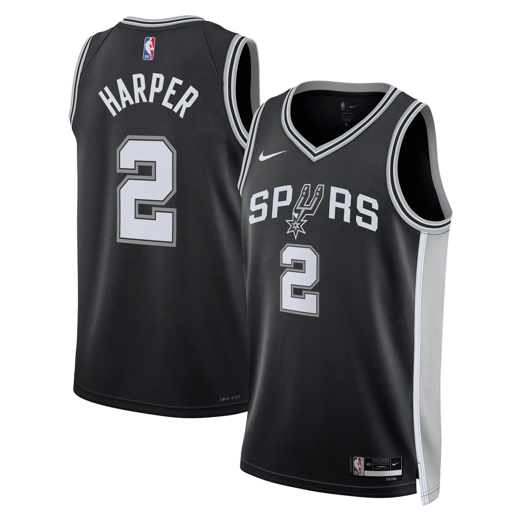 San Antonio Spurs Nike Icon Edition Swingman Jersey NBA 2025 First Round Draft Pick - Black - Dylan Harper - Youth