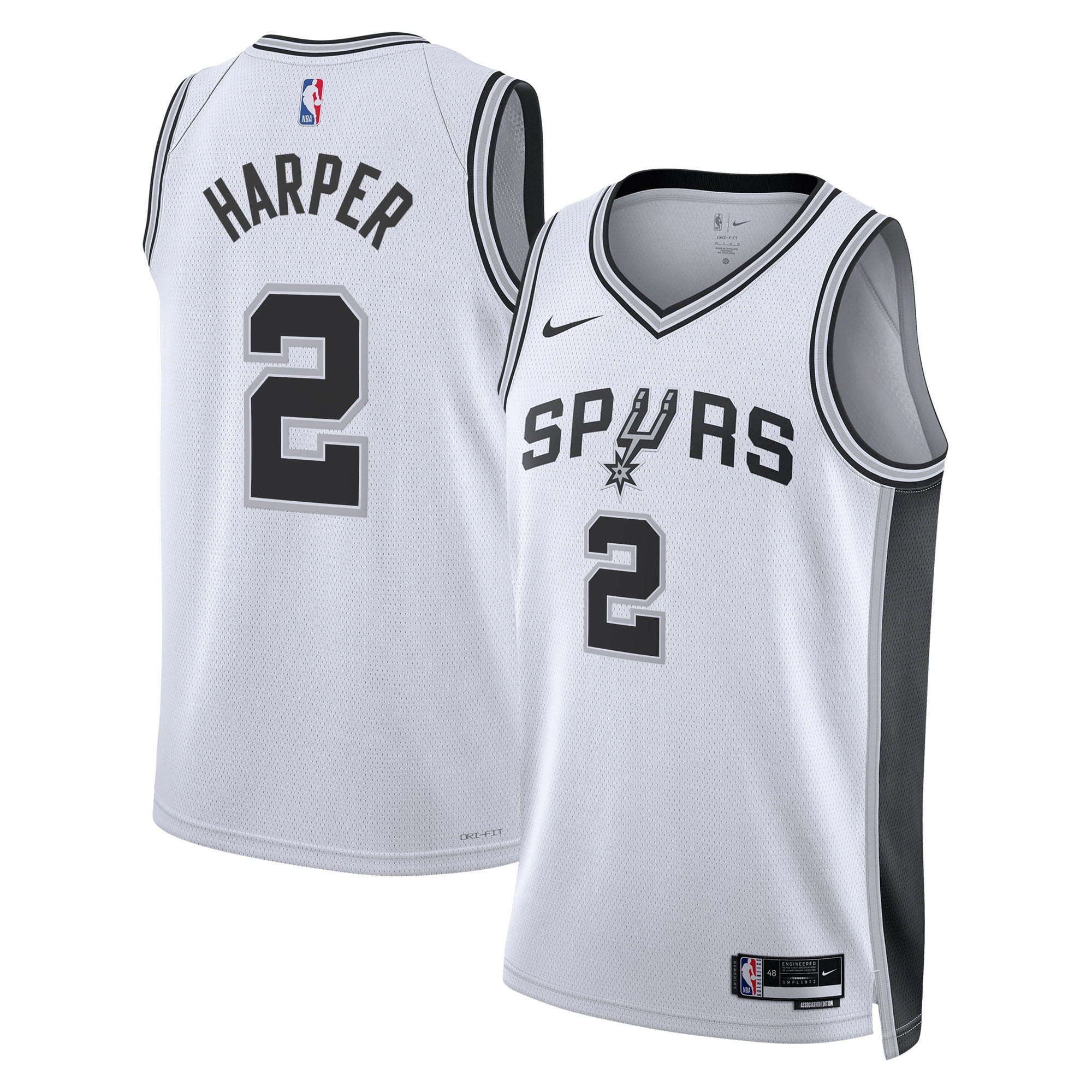 San Antonio Spurs Nike Association Edition Swingman Jersey NBA 2025 First Round Draft Pick - White - Dylan Harper - Unisex