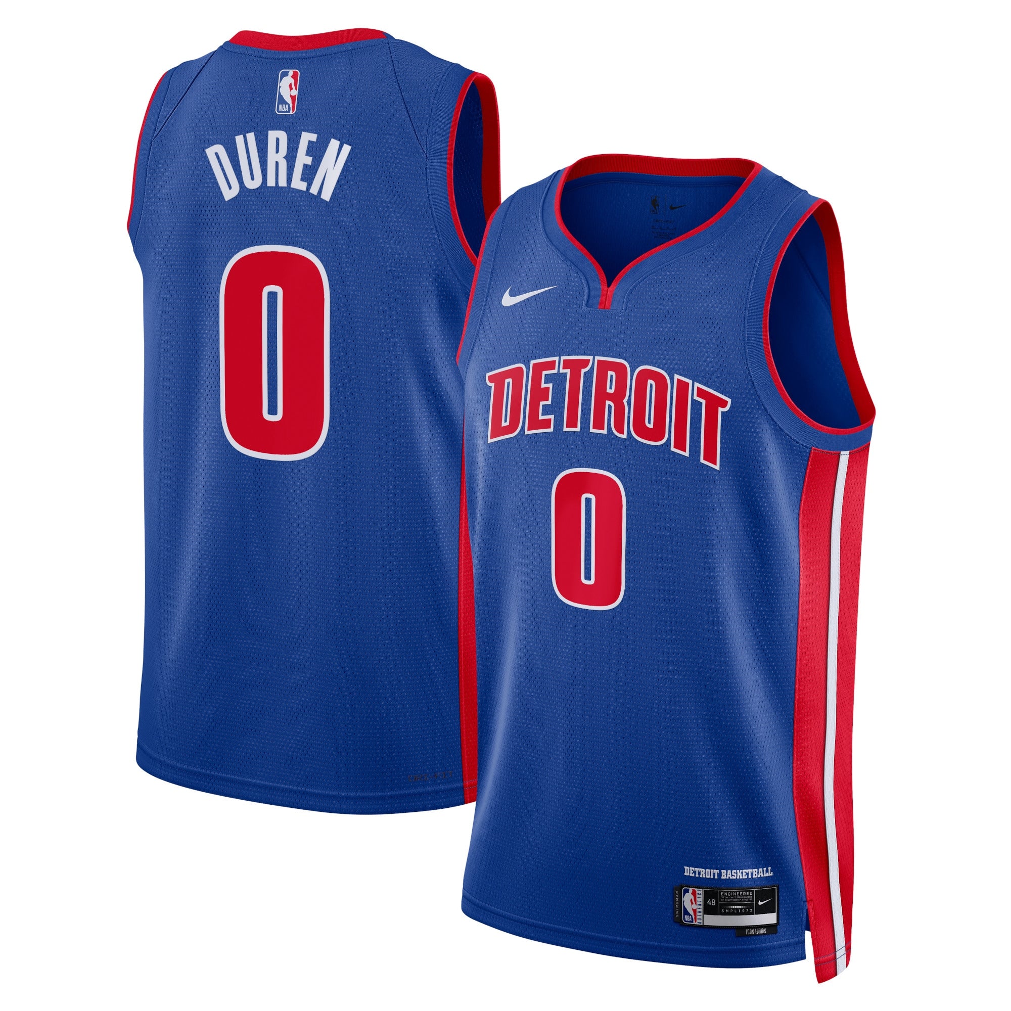 Detroit Pistons Nike Icon Edition Swingman Jersey - Blue - Jalen Duren - Unisex