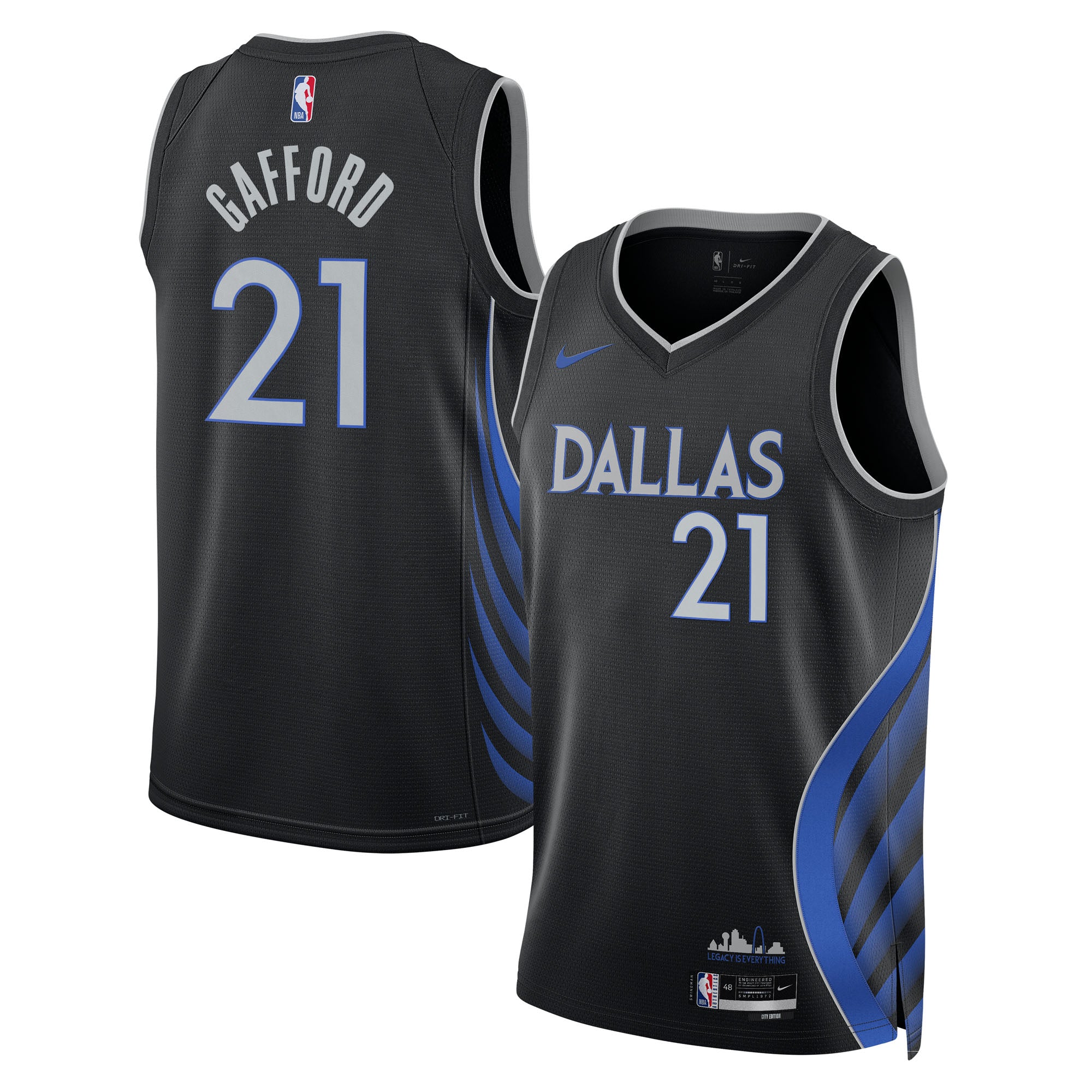 Dallas Mavericks Nike 2025/26 City Edition Swingman Jersey - Black - Daniel Gafford - Unisex